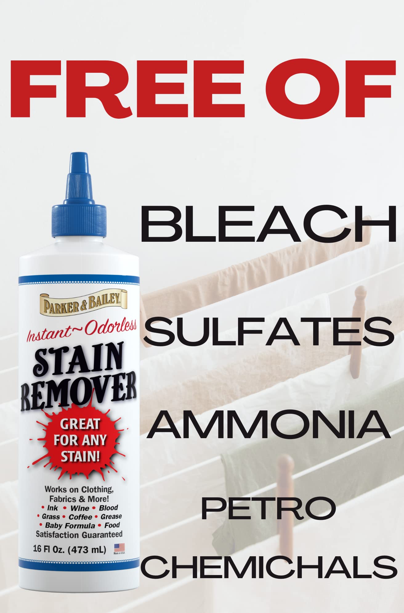 Parker and Bailey Stain Remover - Blood, Carpet, Clothes, Sheets & Mattress Stain Remover | 16oz Laundry Detergent for Tough Stains | Perfect for Home, Travel & Emergency Stain Removal