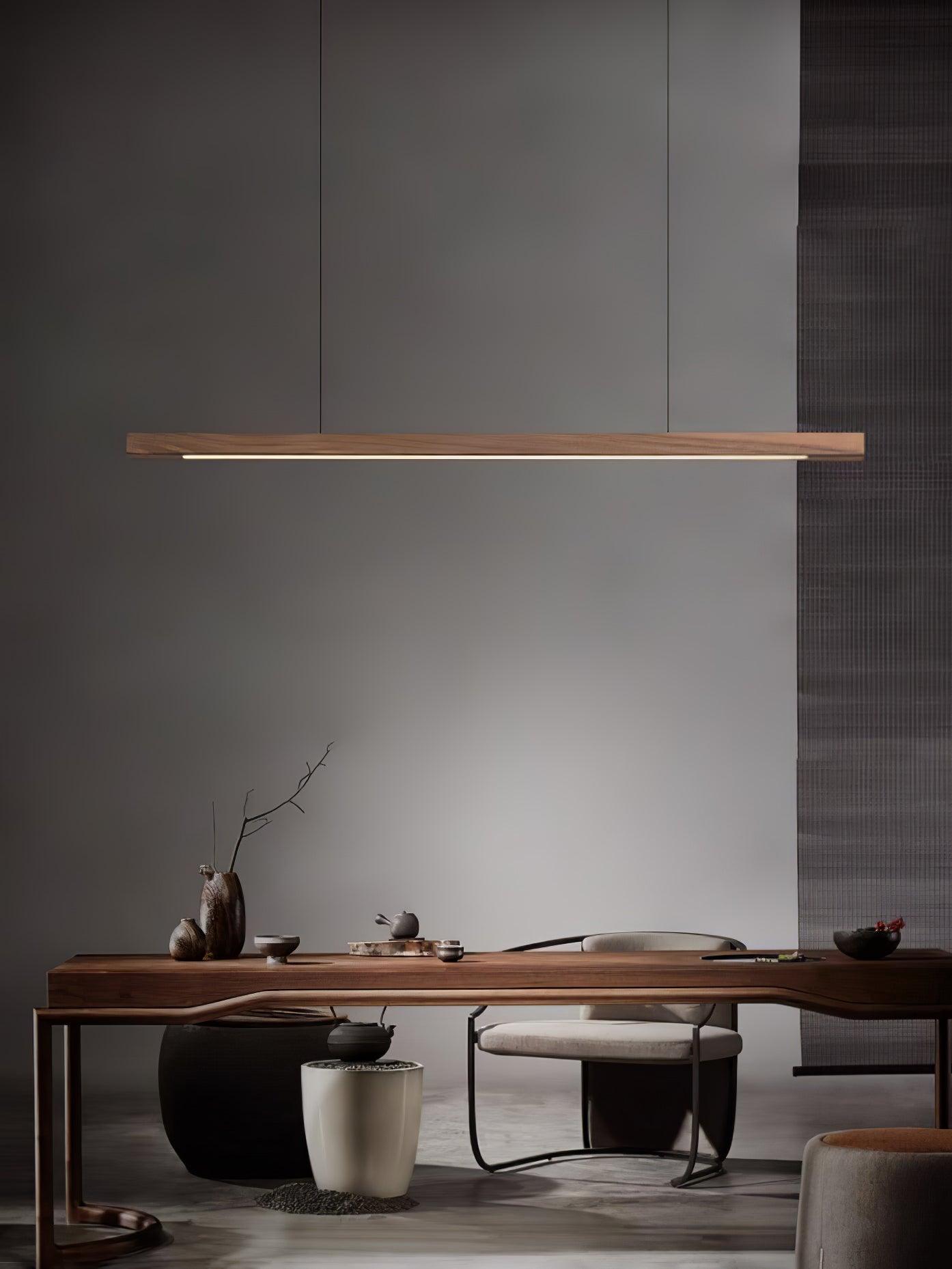 Modern Linear Wooden Pendant Light - Sleek Scandinavian Style Wood Chandelier for Kitchen Island, Dining Room & Living Room Lighting
