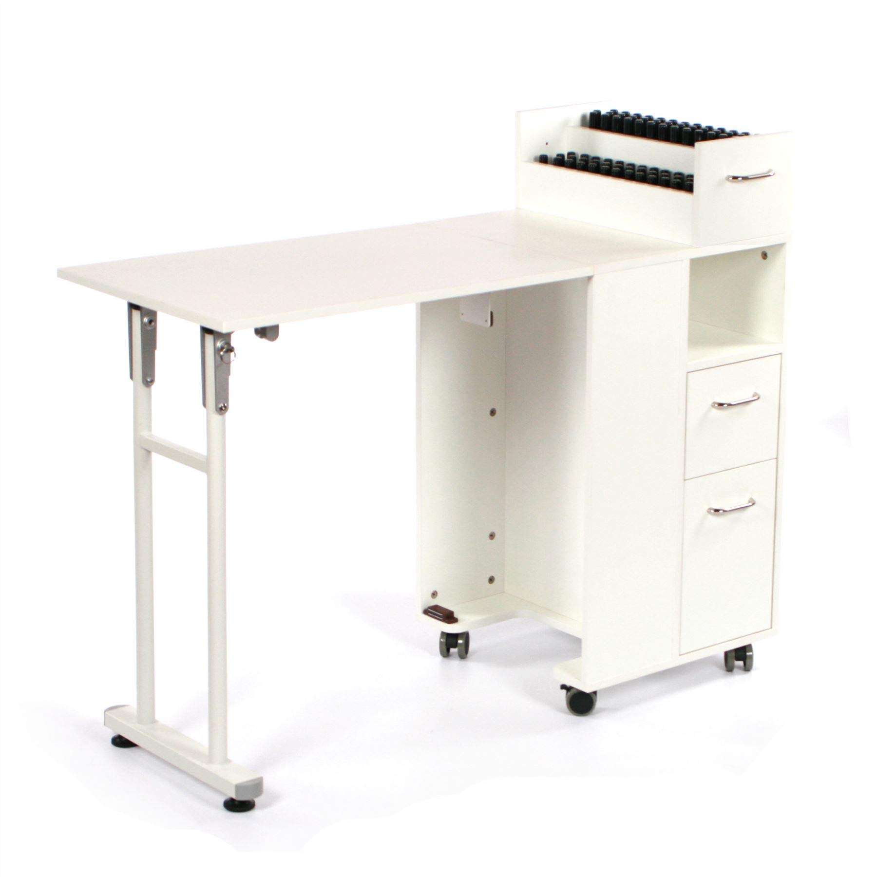 Urbanity Compact Foldable Professional Nail Station - Portable Manicure Table with Storage, White - Perfect for Home Salon, Nail Art Studio & Mobile Nail Technicians
