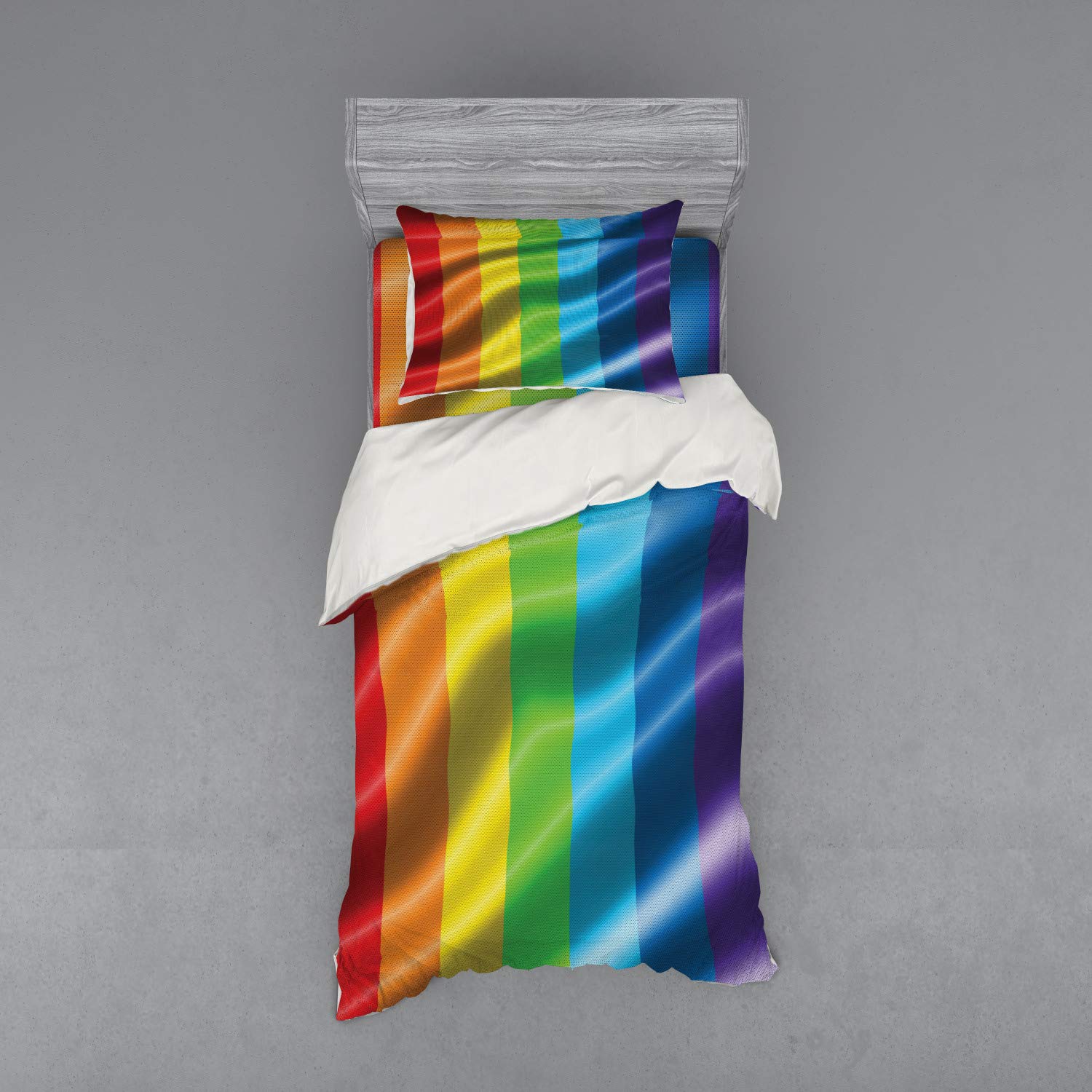 Ambesonne Rainbow Bedding Set - LGBT Pride Flag Inspired 3-Piece Duvet Cover Set with Sham & Fitted Sheet, Twin Size, Multicolor | Gender Freedom & Love Wins Theme | Perfect for Pride Month, LGBTQ+ Room Decor, Rainbow Themed Bedrooms & Dorm Rooms