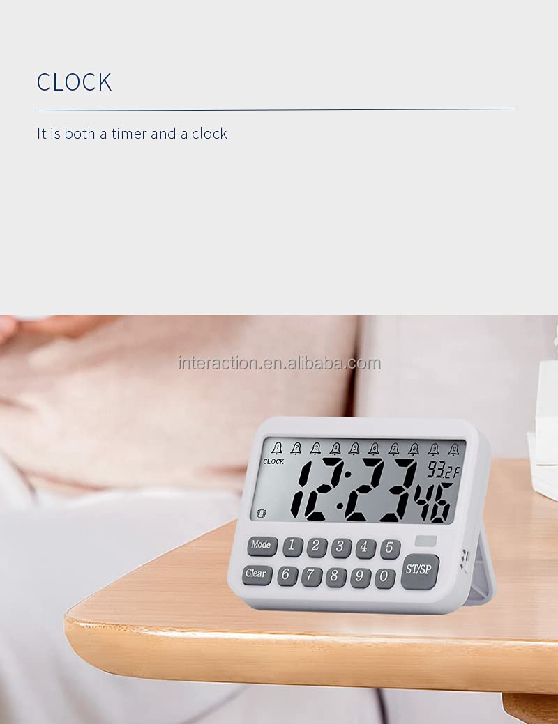 LAB Digital Kitchen Timer - Count Up/Down Stopwatch with 10 Alarms, Temperature Display, Large LCD Screen, Flashlight & Compact Square Design | Perfect for Cooking, Baking, Fitness Training, Classroom Activities & Laboratory Experiments (SASY Timer)