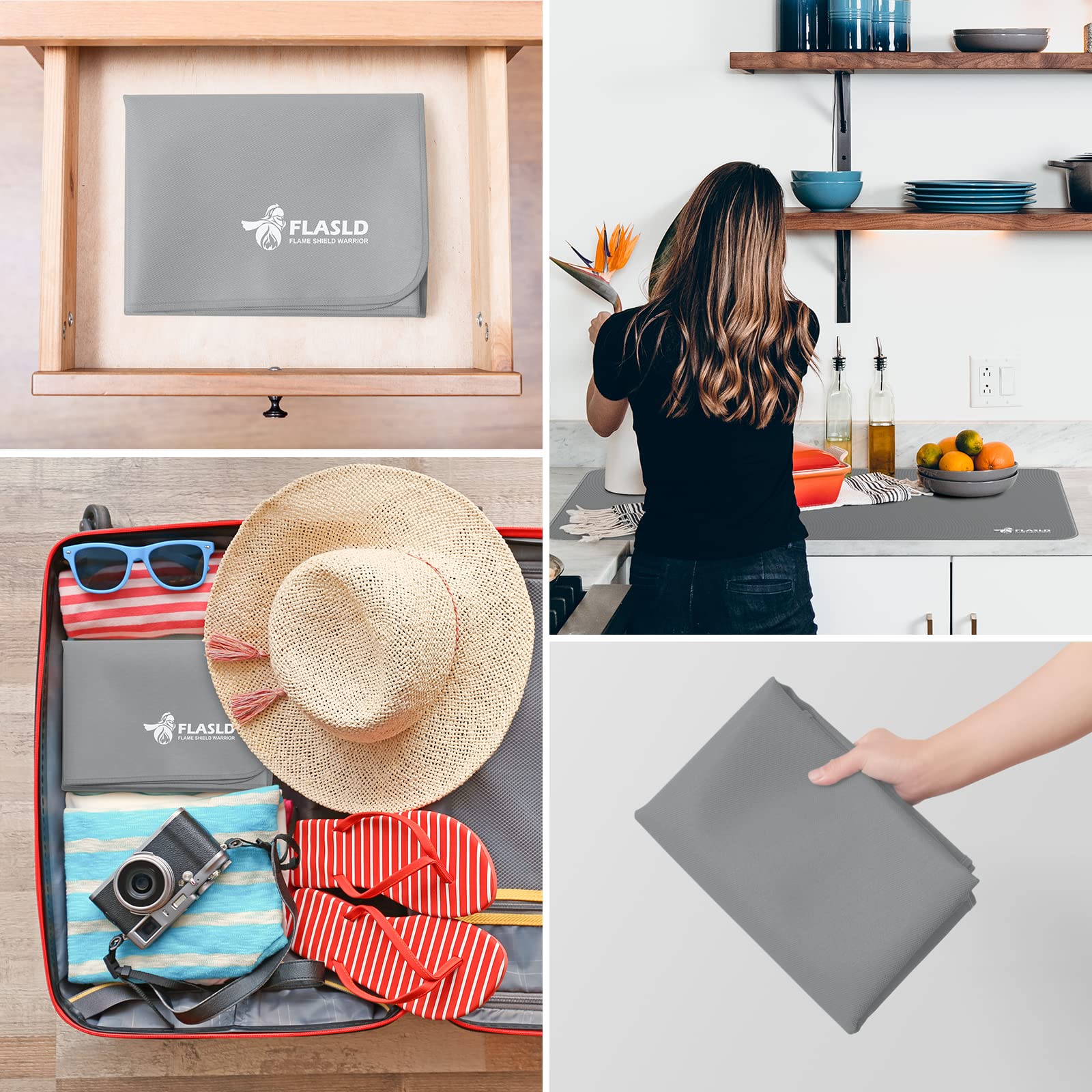FLASLD Fireproof Stove Top Covers 21x29.5 Inch - Heat Resistant Glass Stove Mat for Electric Stoves | Countertop Protector for Air Fryer, Blender, Coffee Maker | Reusable, Easy to Clean Gray Mat | Perfect for Kitchen Counter Protection & Appliance Safety