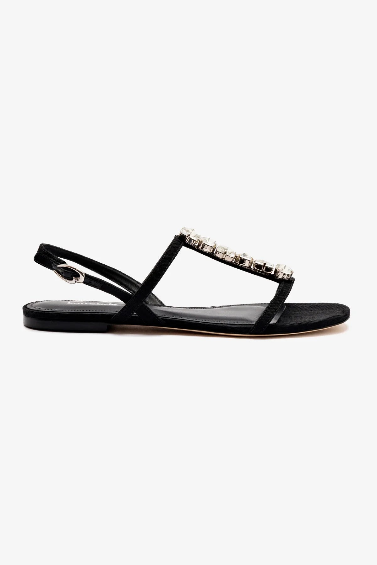 Calypso Black Fabric Flat Sandals with Crystals - Comfortable Women's Summer Shoes for Beach, Vacation & Casual Outings