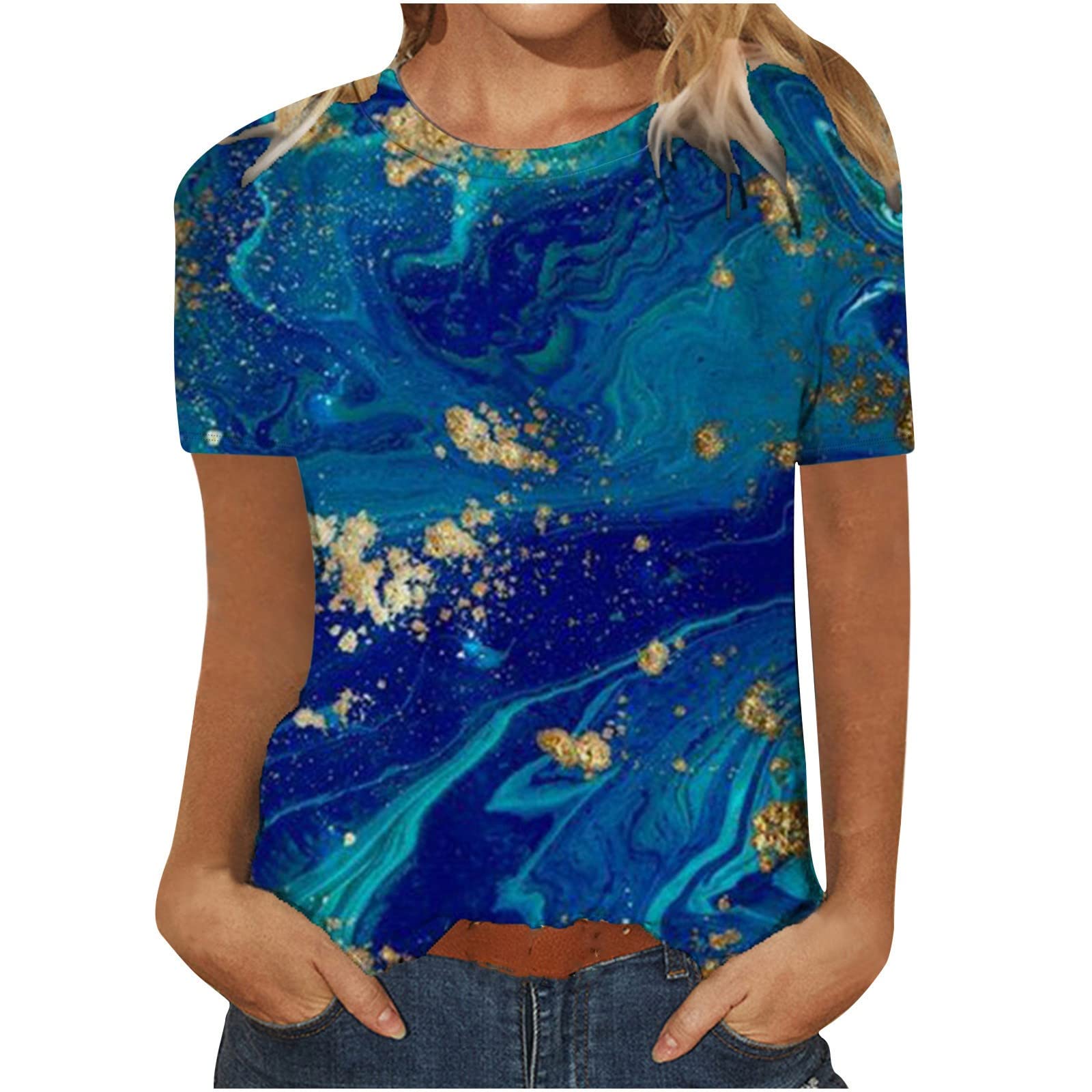 2022 Women's Plus Size Round Neck Short Sleeve Casual Pullover T-Shirt with Print - Perfect for Everyday Wear, Summer Outfits & Casual Occasions