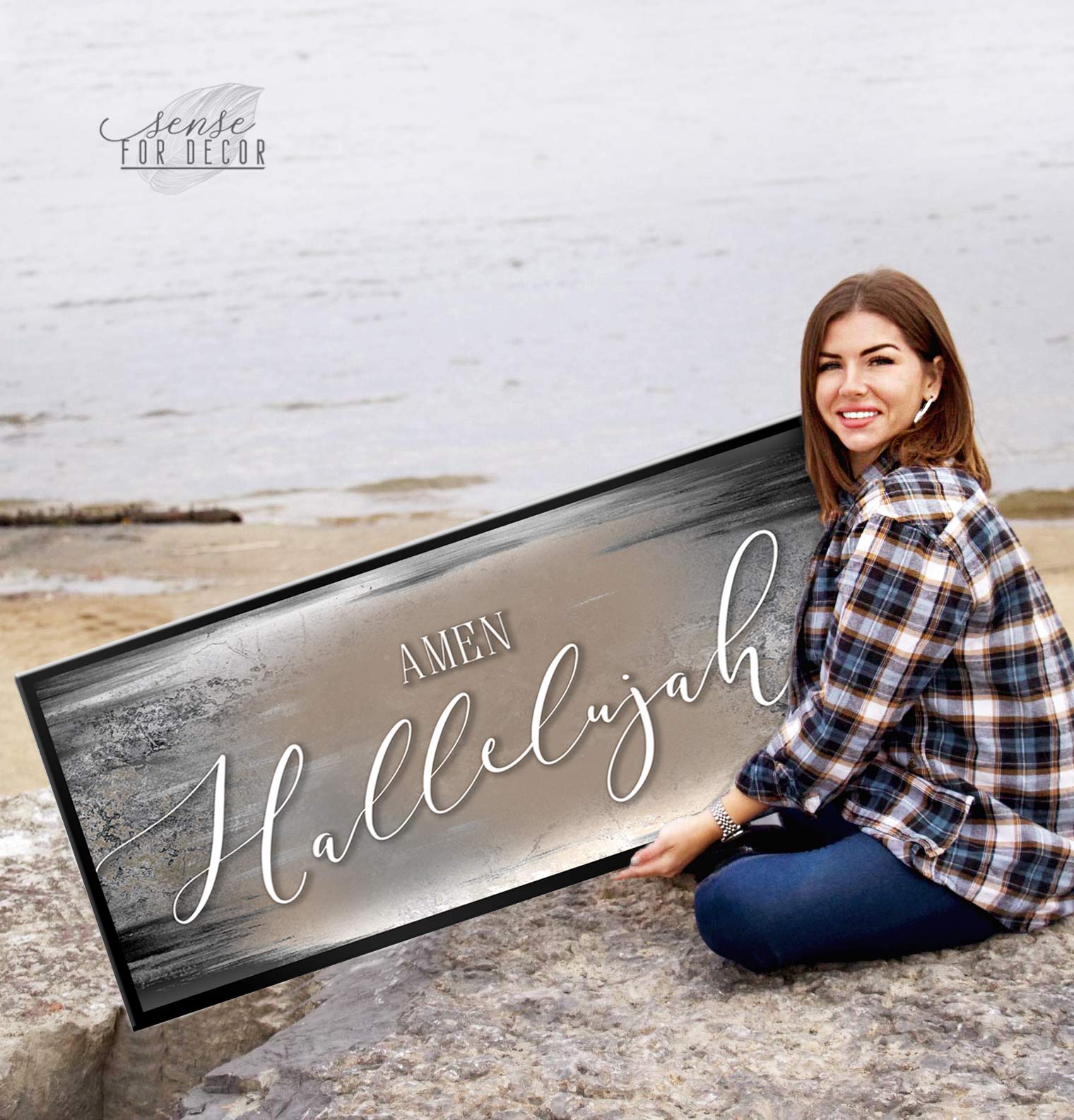 Amen Hallelujah Sign - Rustic Farmhouse Wall Decor for Christian Homes