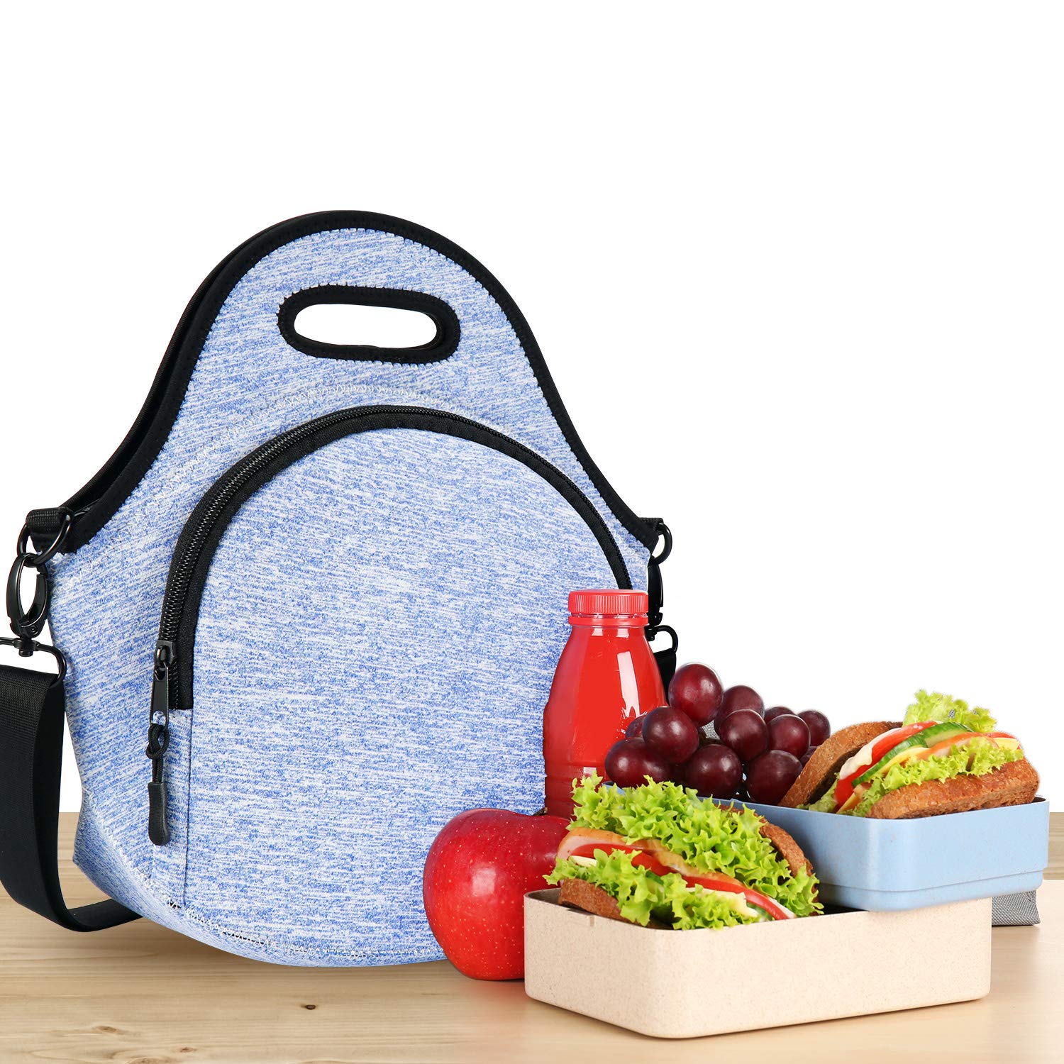Insulated Neoprene Lunch Bags for Women, Men & Kids - Reusable Soft Cooler Tote with Adjustable Shoulder Strap for School, Work, Picnic & Outdoor Activities (Royal Blue)