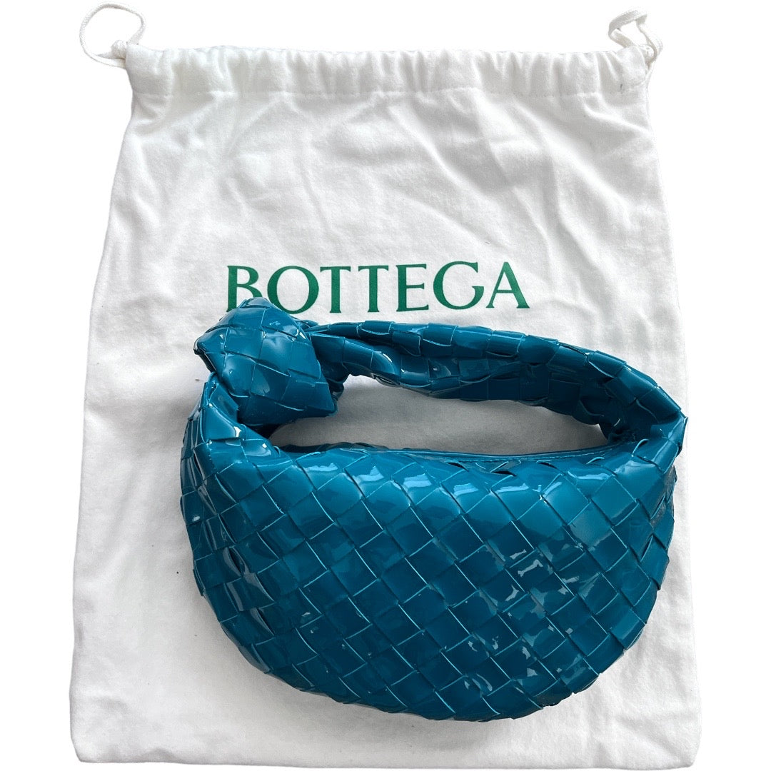 Authentic Bottega Veneta Blue Patent Leather Mini Jodie Crossbody Bag - Luxury Designer Handbag for Women, Perfect for Date Night & Special Occasions