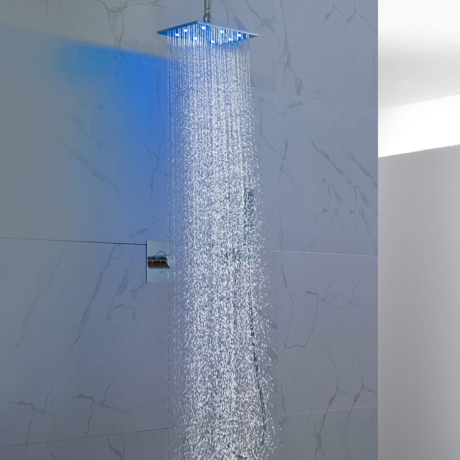 Premium Chrome Rain Shower System - 8x12 Inch LED Rainfall Shower Head with Handheld Spray & Concealed Brass Mixer - NPT 1/2 Pipes - Perfect for Modern Bathrooms & Spa-Like Experience