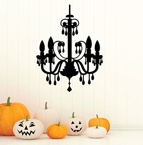 Elegant Chandelier Vinyl Wall Decal - Gothic Home Decor Silhouette Sticker for Halloween Party, Haunted House, or Mansion - Perfect for Spooky Themed Rooms, DIY Home Decor, and Seasonal Party Backdrops