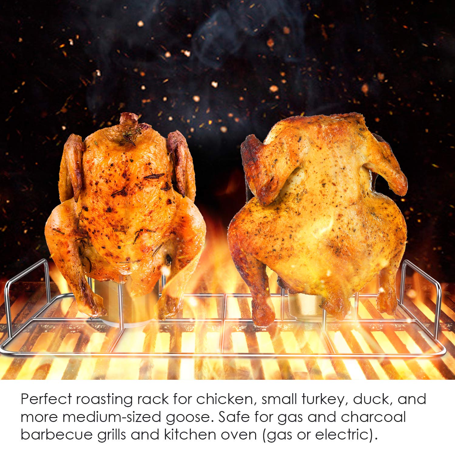 Stainless Steel Double Beercan Chicken Rack with Silicone Oil Brush - Twin Chicken Stand for Smoker & Grill - Cook 2 Chickens Simultaneously - Perfect for BBQ Parties & Outdoor Cooking