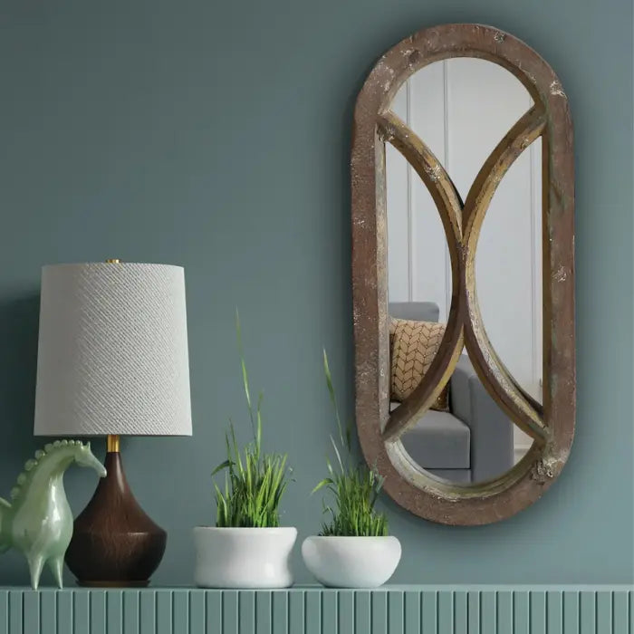Handmade Antique Wood Arched Mirror Frame 25x5x60cm - Vintage Home Decor for Living Room, Bedroom & Entryway