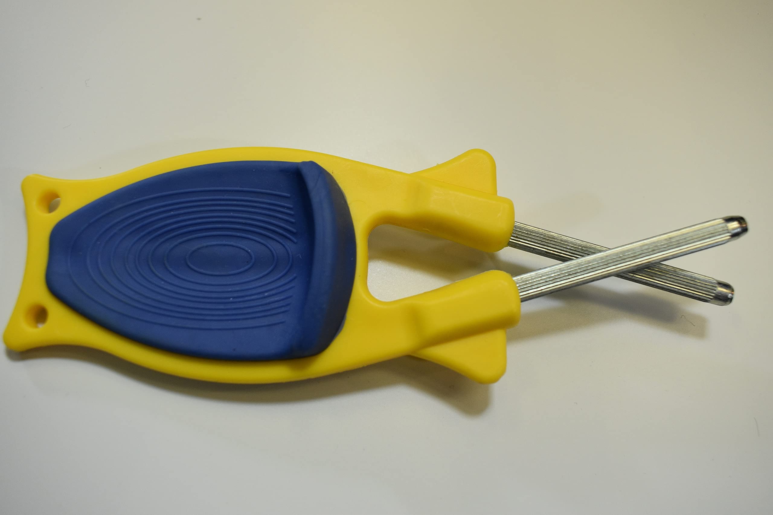 Premium Yellow Block Knife Sharpener with Blue Non-Slip Grip - Professional Sharpening for Kitchen Knives, Pocket Knives & Odd-Shaped Blades - Perfect for Home Chefs, Camping & Outdoor Cooking