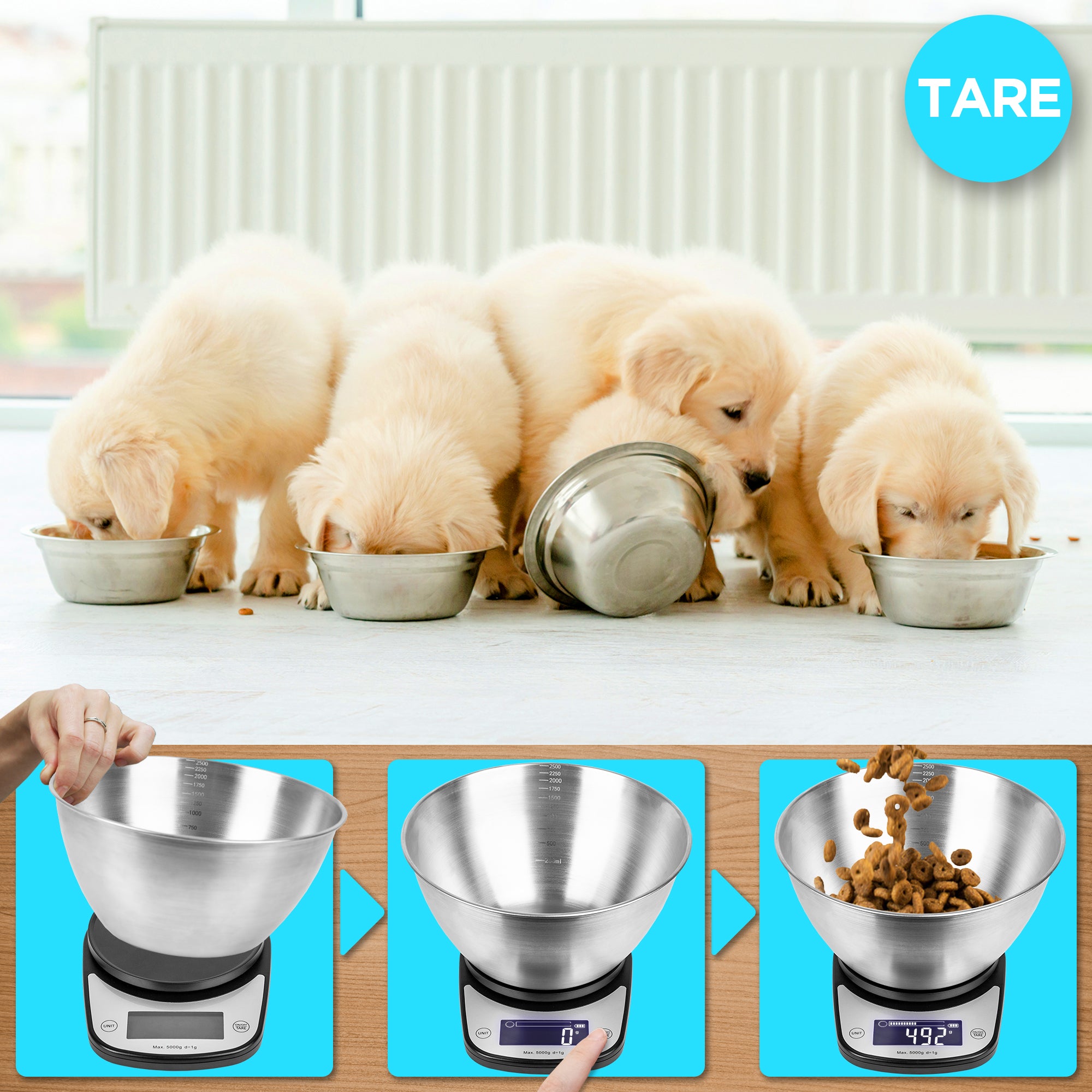 Duronic KS5000 Digital Kitchen Scale with Bowl - Precision Weighing Scale for Cooking, Baking, Pet Food & Postal Use - Backlit LCD Display - Perfect for Home, Kitchen & Professional Chefs