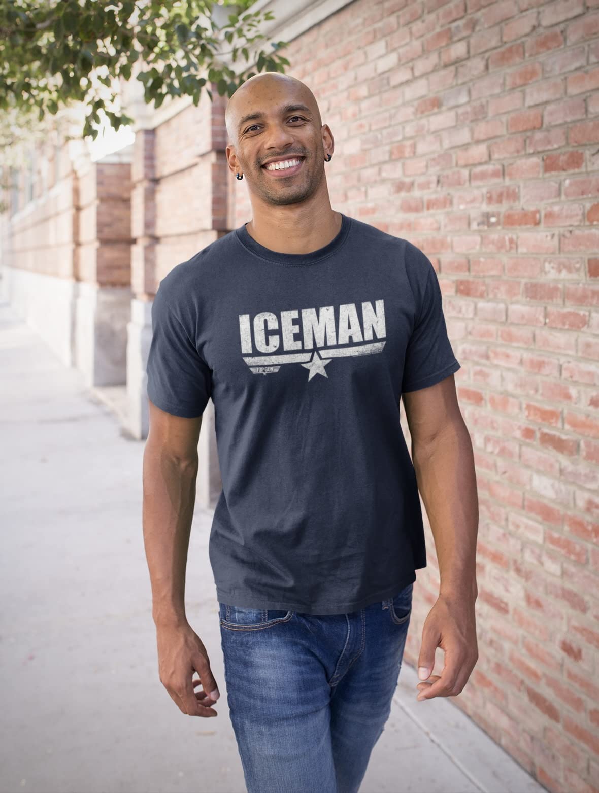 Top Gun 1980s Military Action Movie Vintage Style Iceman Navy Blue T-Shirt for Men - Retro Movie Tee for Casual Wear, Cosplay & 80s Theme Parties