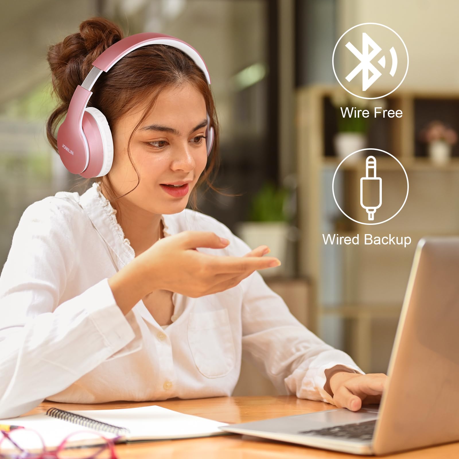 B9 Bluetooth Headphones Over-Ear Wireless with Microphone, 60 Hours Playtime Hi-Fi Stereo Sound, Lightweight Foldable Headset with Volume Control - Perfect for Travel, Home, Office & Tablet PC (Rose Gold)