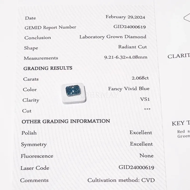 CADERMAY Radiant Cut Fancy Blue VS1 Clarity CVD Lab Grown Diamond Loose Stone - Premium Gemstone for Wedding Jewelry Making & Engagement Rings | Perfect for Custom Fine Jewelry, Anniversary Gifts & Bridal Accessories