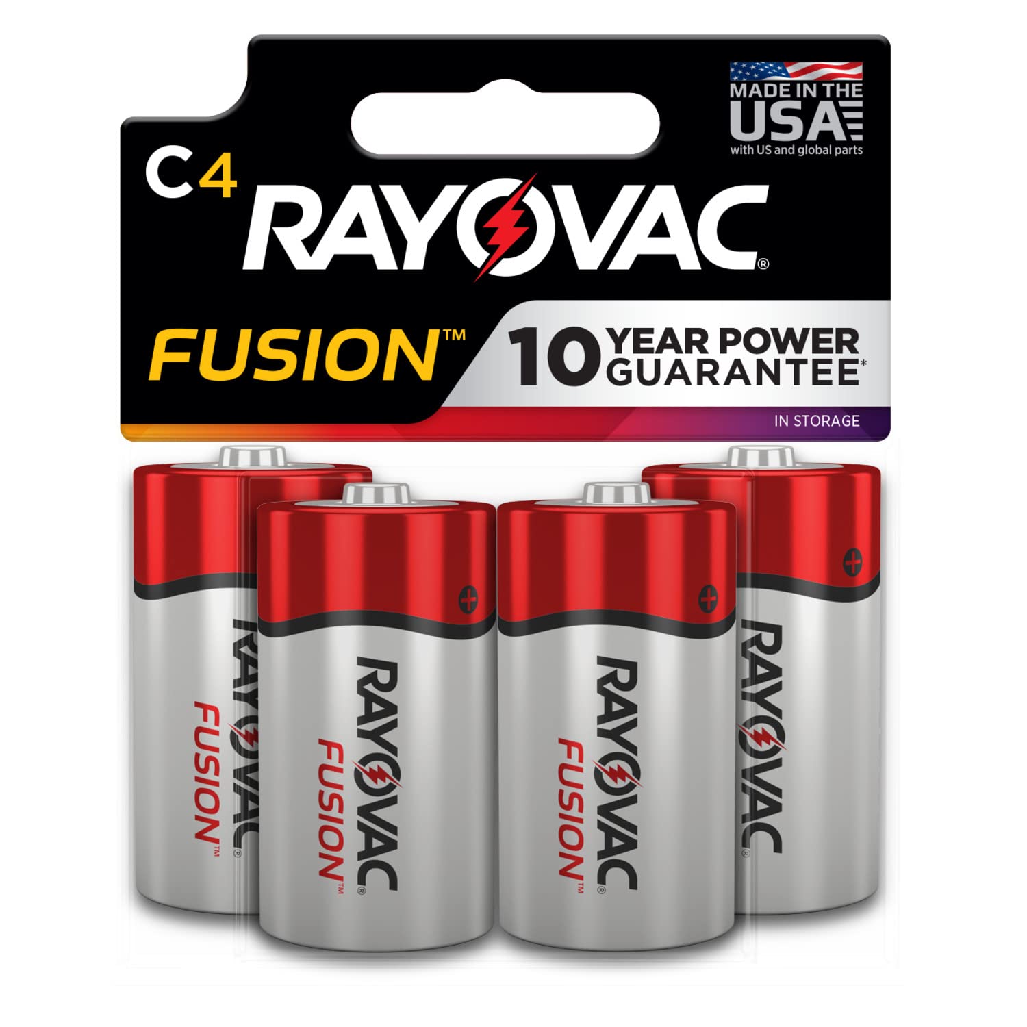 Rayovac C Batteries Alkaline - 4 Pack Long-Lasting Premium C Cell Batteries for Flashlights, Toys, and Home Electronics - High-Performance Power Supply