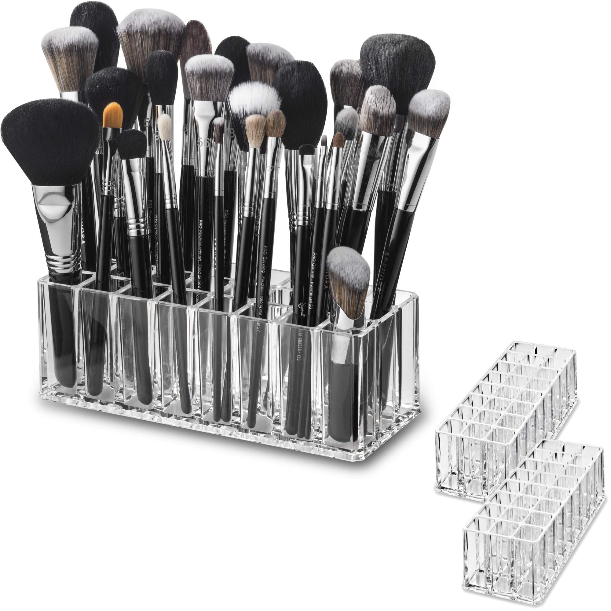 byAlegory (Set of 2) Clear Acrylic Makeup Brush Organizer - 24 Deep Slot Storage Container for Cosmetic & Beauty Brushes | Perfect for Vanity, Travel & Salon Organization