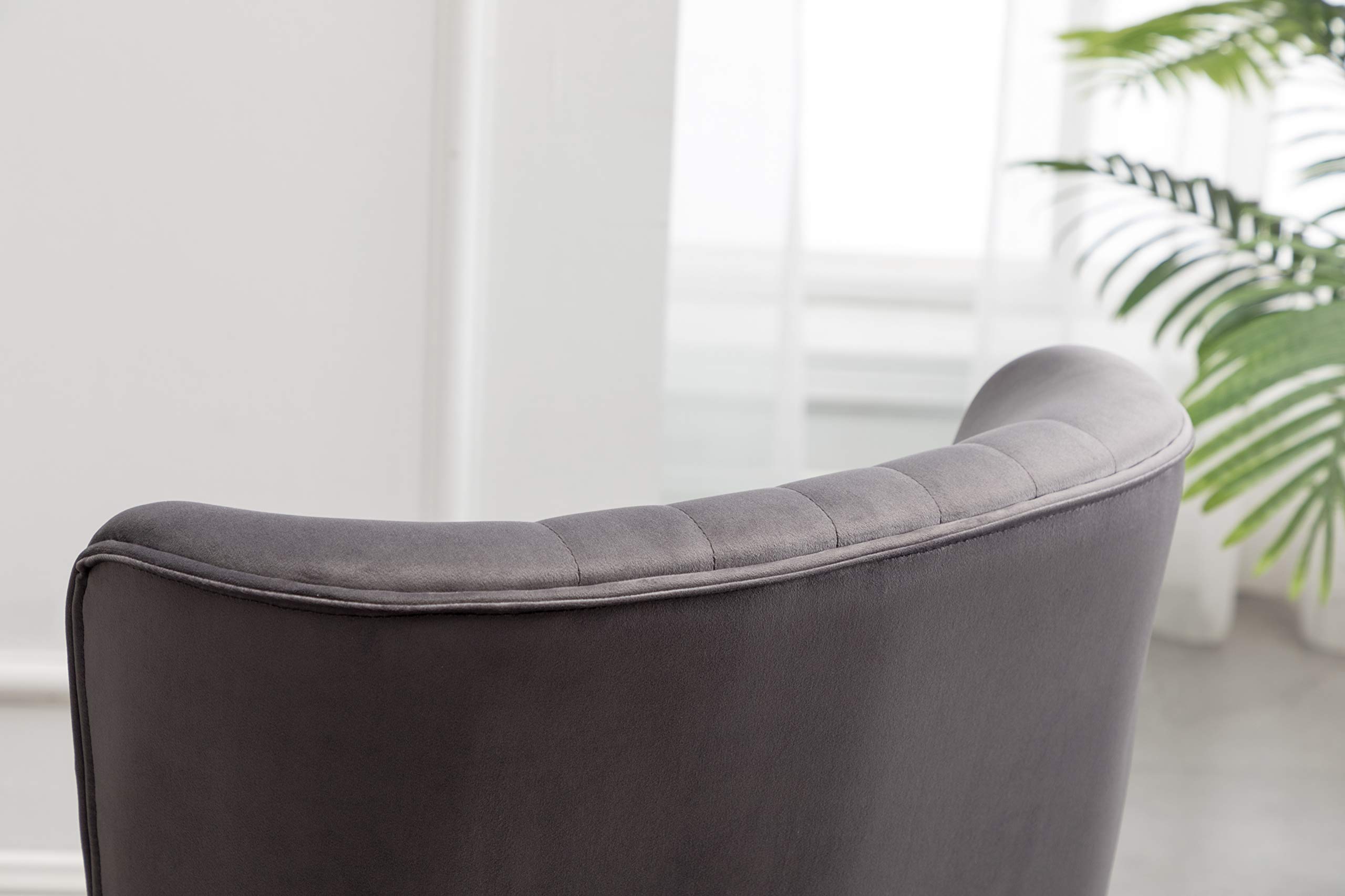 Roundhill Furniture Elon Contemporary Velvet Upholstered Accent Chair - Gray Modern Lounge Chair for Living Room, Bedroom & Office Decor