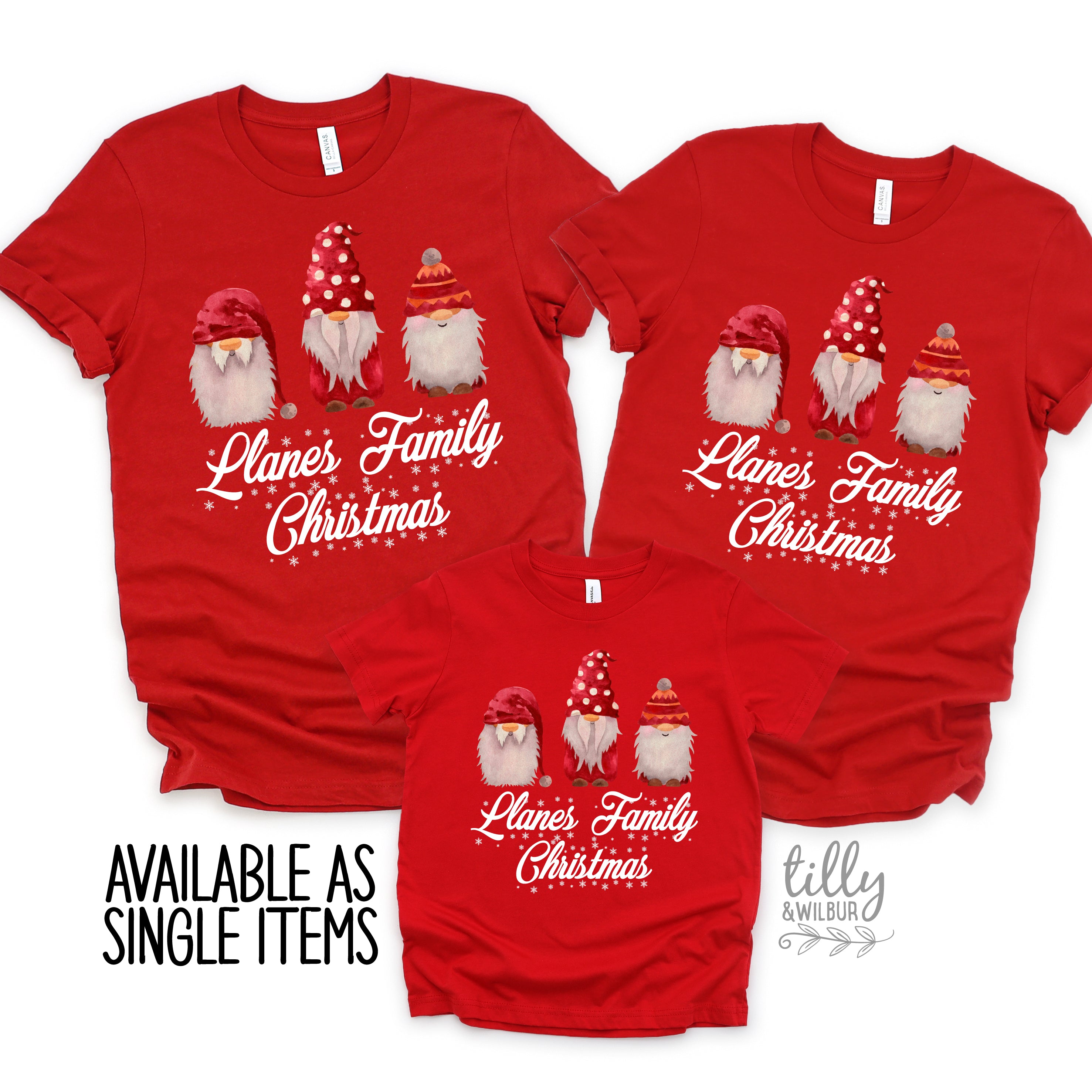 Custom Surname Gnome Family Christmas T-Shirts - Personalized Holiday Matching Outfits for Couples & Families | Festive Xmas Party, Family Photo & Gift Giving