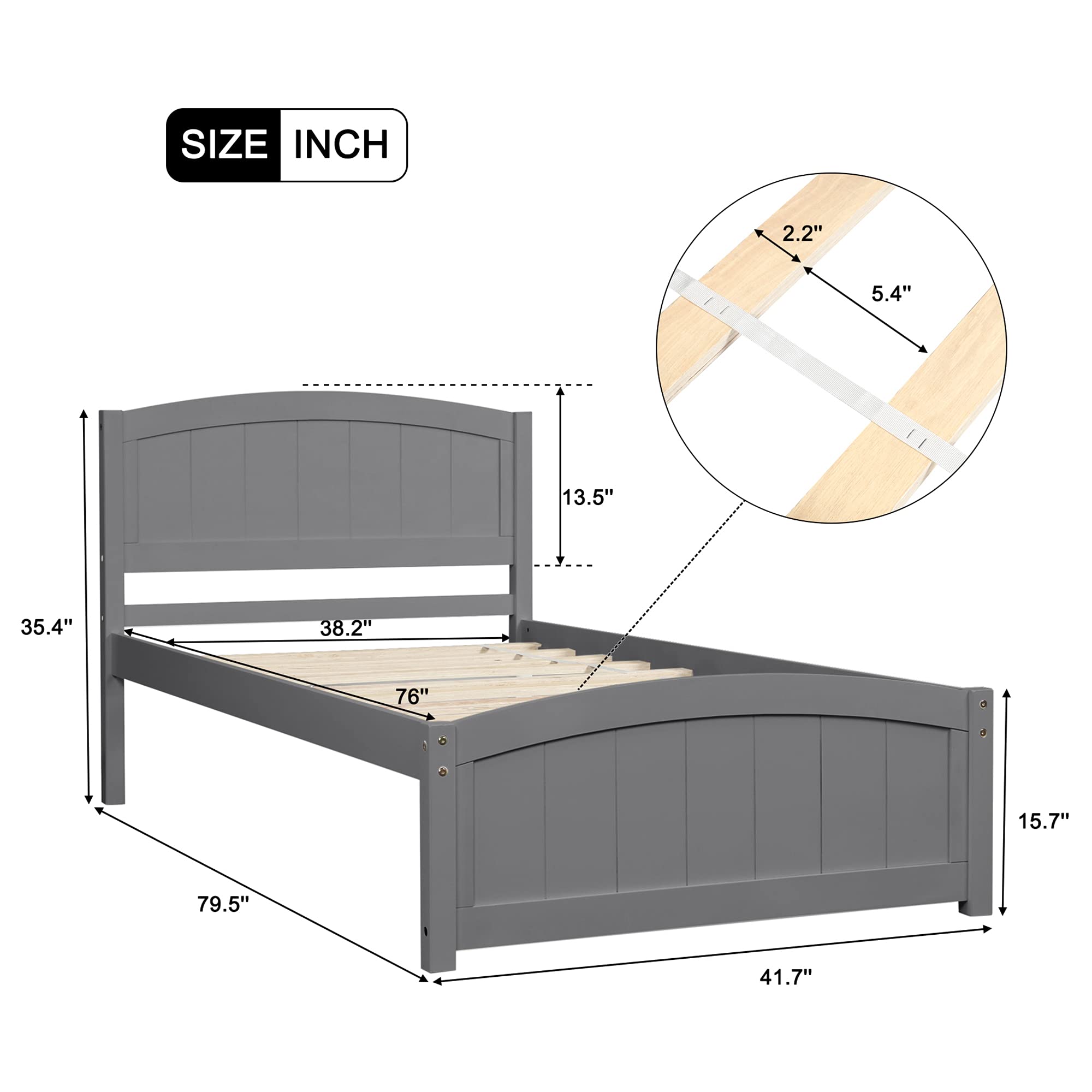 P PURLOVE Platform Bed Frame with Wood Slat Support & Headboard - No Box Spring Needed, Gray - Perfect for Modern Bedrooms & Guest Rooms