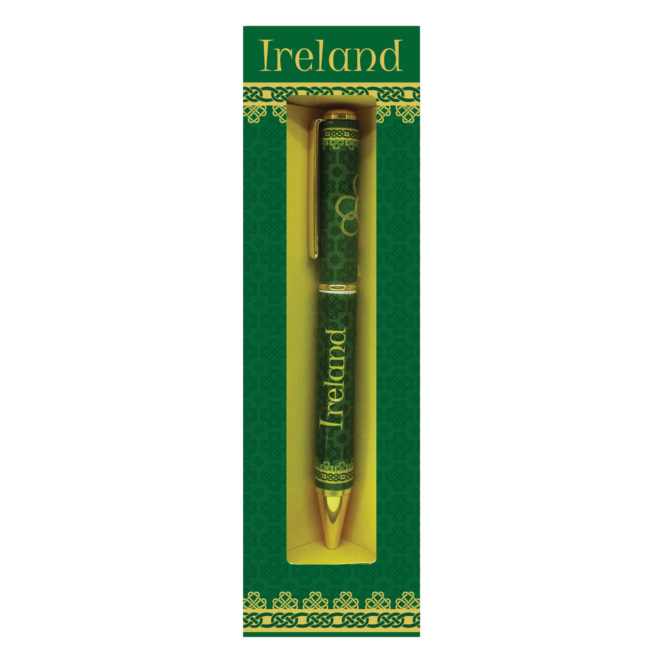 Shamrock Spiral Ireland Pen - Green & Yellow Celtic Design Writing Instrument for St. Patrick's Day Gifts, Irish-Themed Parties & Office Supplies
