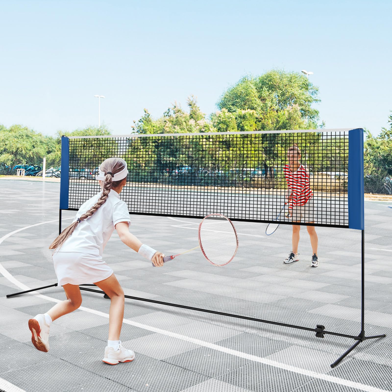 Goplus Portable Badminton Net Set - 10FT/14FT Adjustable Height (2.7FT-5FT) for Volleyball & Pickleball with 2 Shuttlecocks & Carrying Bag - Perfect for Backyard, Beach, Driveway & Outdoor Family Games | Sports Equipment for Picnics, Camping & Backyard Parties