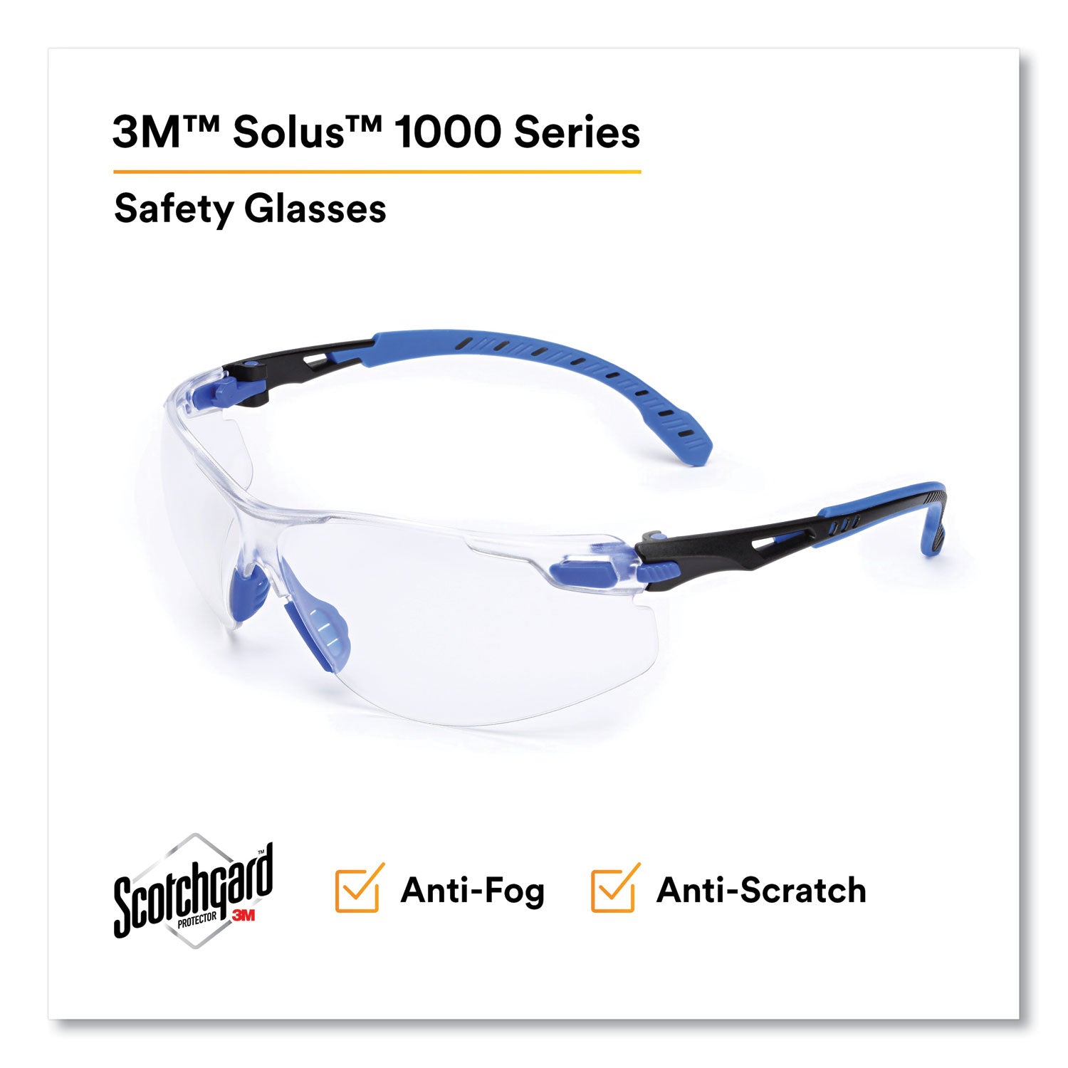 3M™ Solus 1000 Series Safety Glasses - Blue Plastic Frame with Clear Polycarbonate Lens | ANSI Z87.1 Certified | Ideal for Construction, Lab Work & DIY Projects
