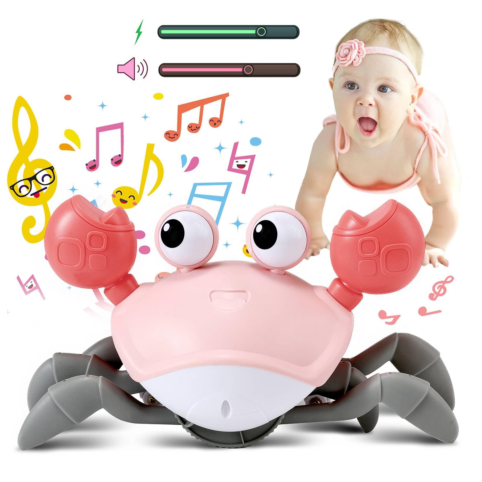 Pink Crawling Crab Baby Toy - Montessori Learning Toy for 0-36 Months | Tummy Time & Crawling Practice | Perfect for 1st Birthday & Valentine's Gifts | Infant Developmental Toy for Girls & Boys | Great for Daycare, Playtime & Early Learning Activities
