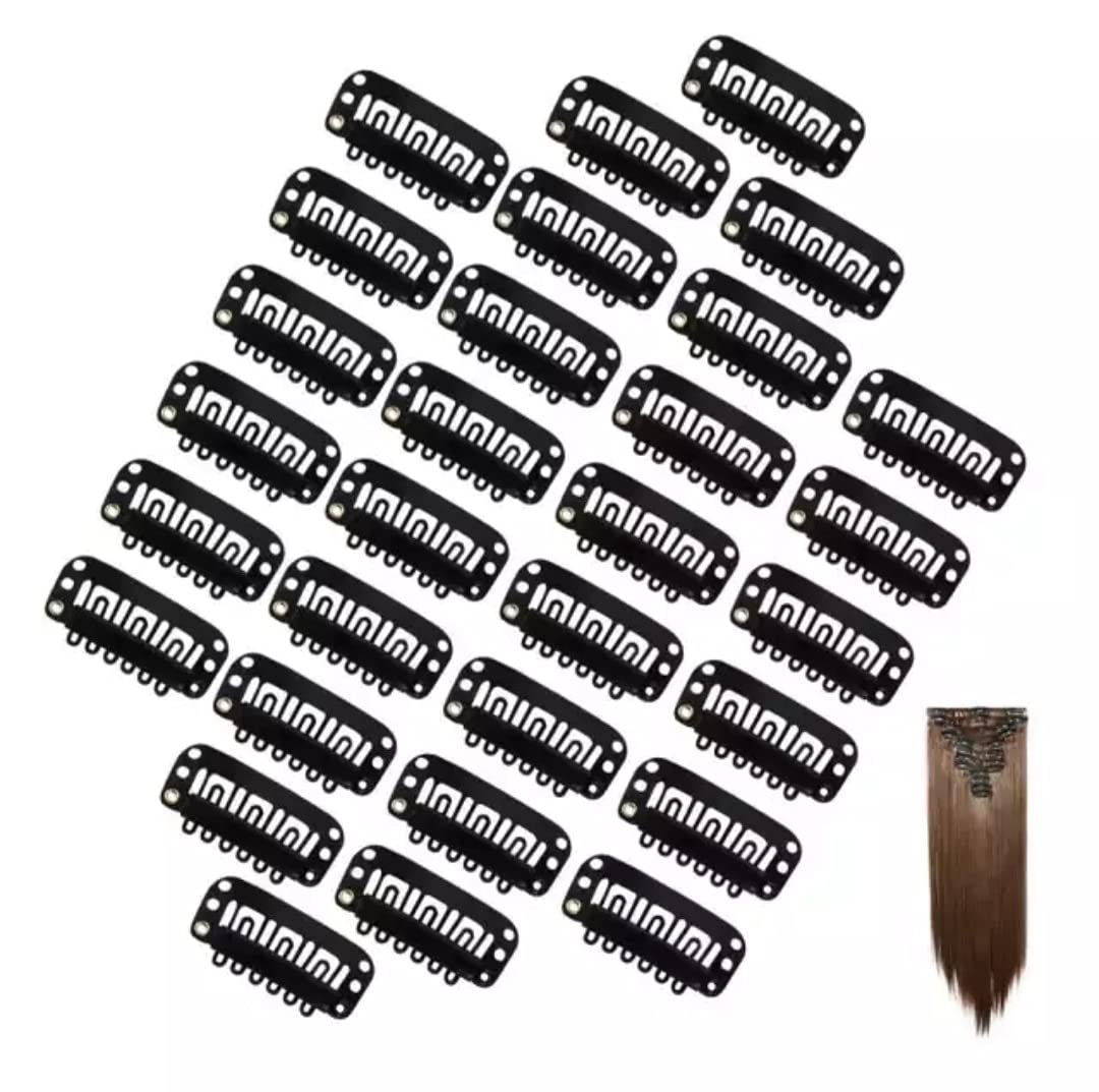 50pcs Black Hair Extension Snap Clips 32mm - Remy Human Hair Wig Clips for Women & Girls | Secure Dupatta, Bridal Hairstyles & Beauty Accessories | Perfect for Daily Use, Weddings & Special Events