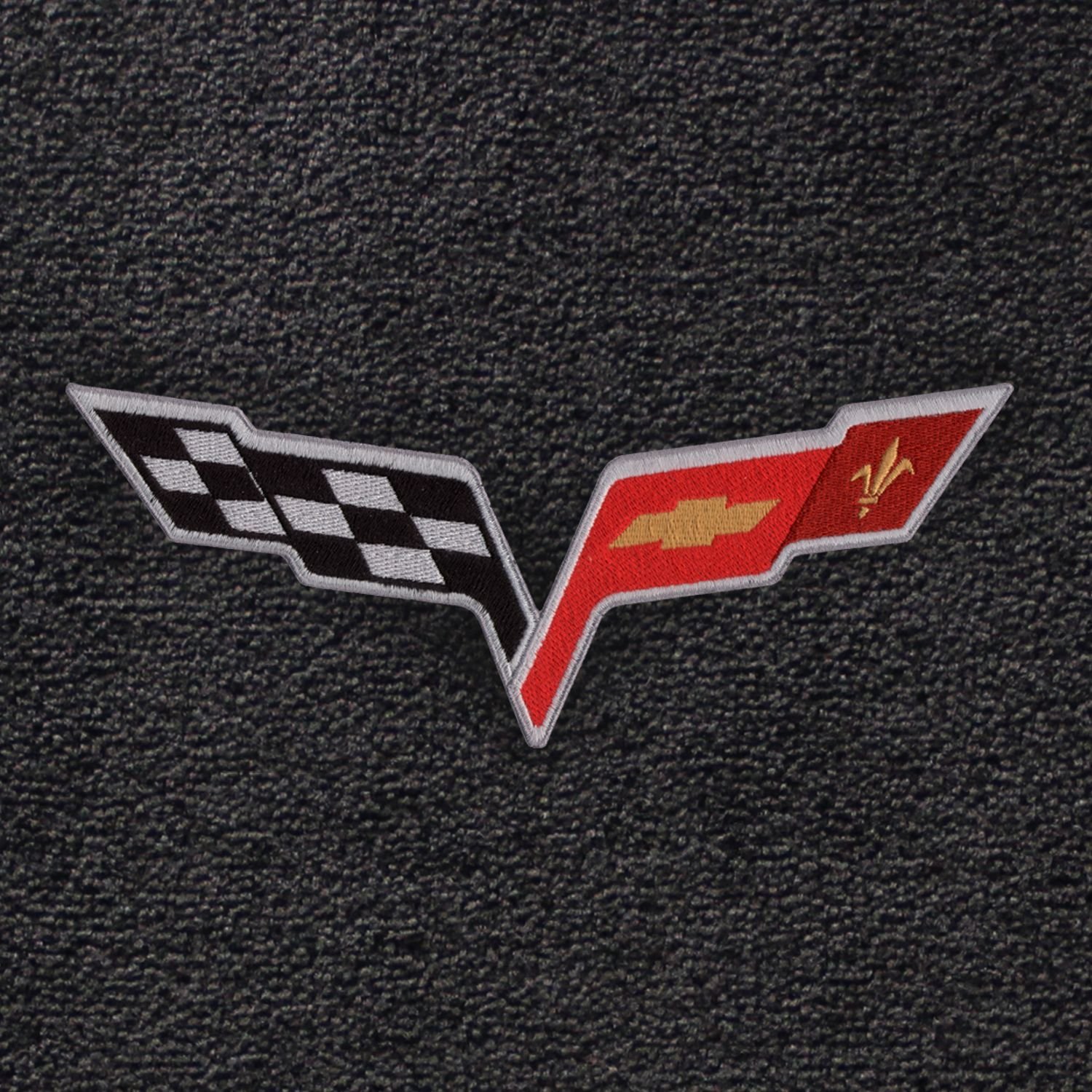 2005-2013 C6 Corvette Coupe Ebony Black Premium Trunk Mat with Crossed Flags Logo - Heavy Duty Carpet Protection for Road Trips & Car Shows
