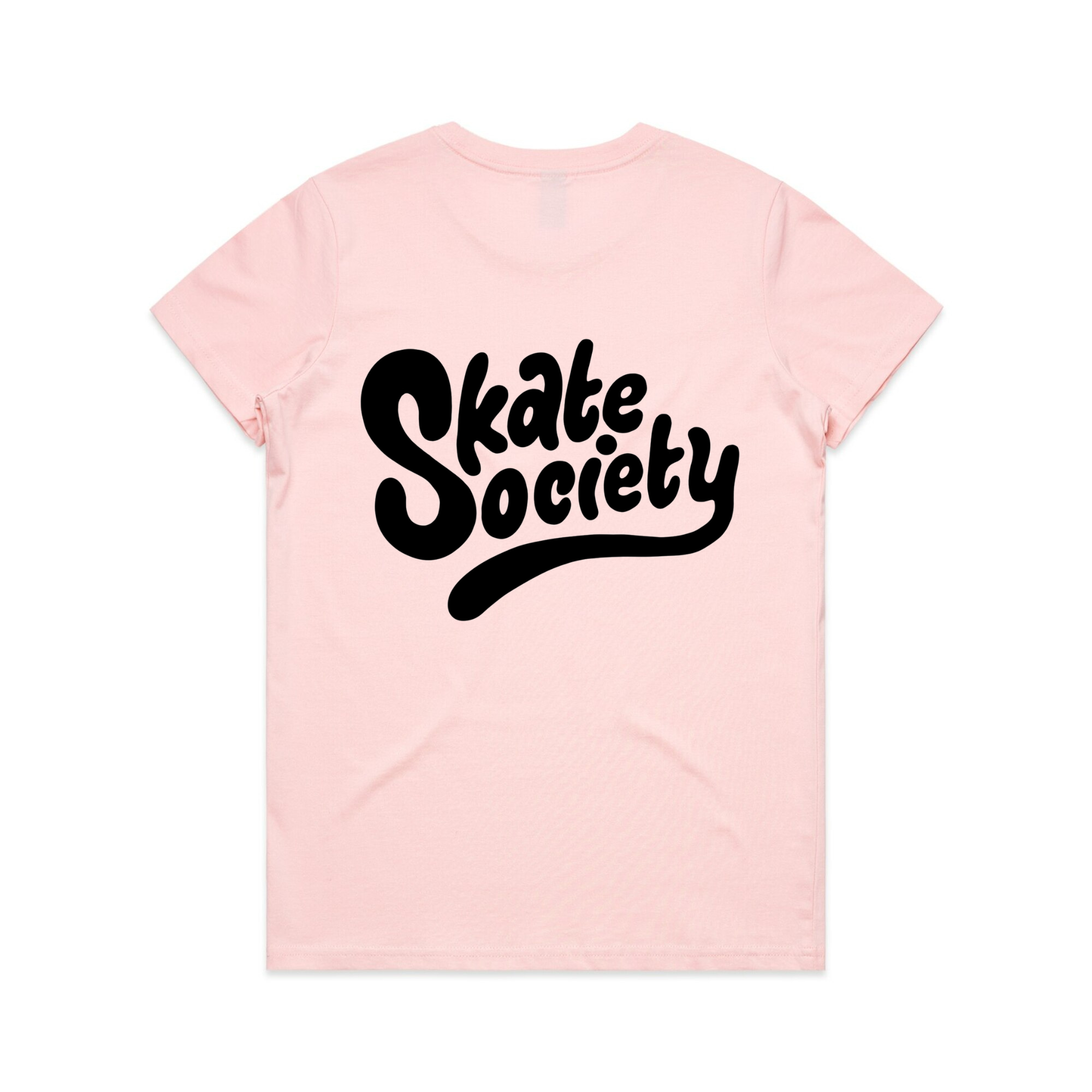 Skate Society Logo Women's T-Shirt - Soft Pink Cotton Graphic Tee for Casual Wear, Street Style & Skateboarding Outfits