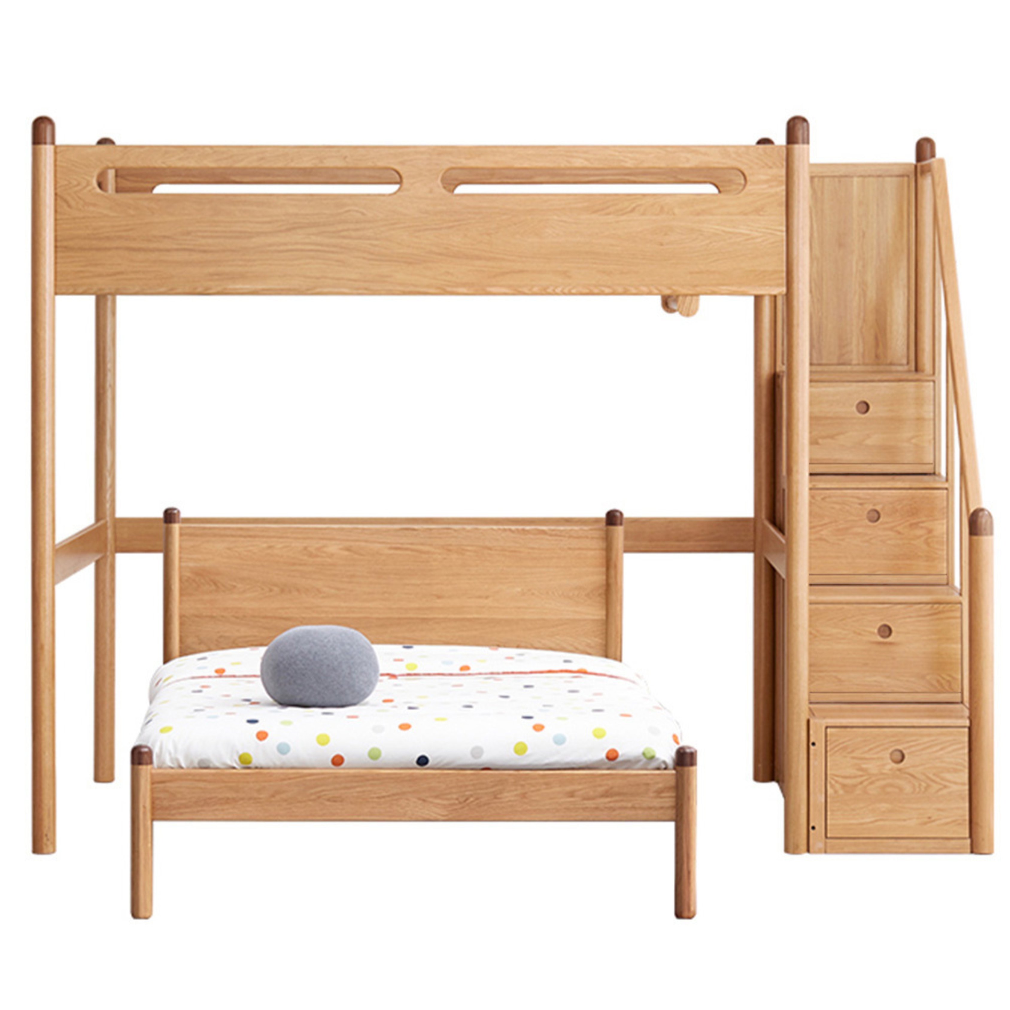 Solid Oak Wood Loft Bed with Storage Cabinet - Space-Saving Furniture for Small Rooms, Kids Bedroom & Dormitory