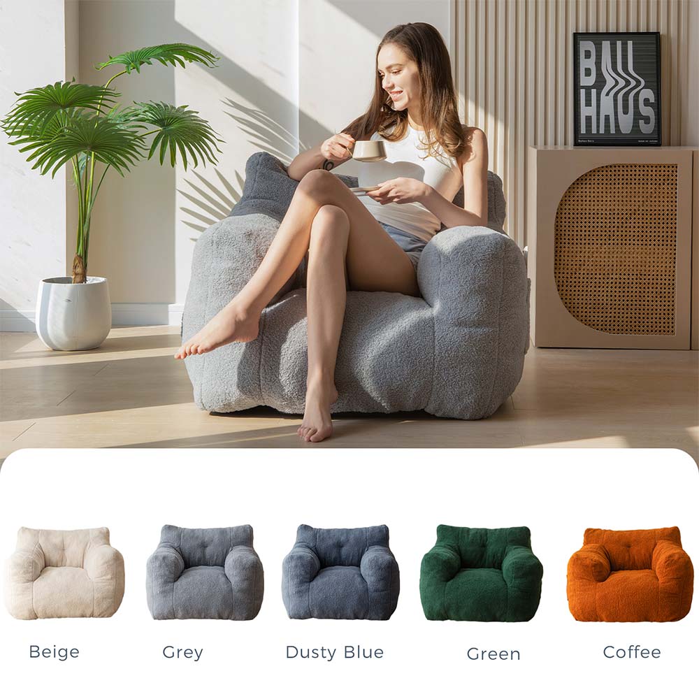 MAXYOYO Sherpa Bean Bag Chair & Couch - Oversized Comfortable Bean Bag Sofa for Adults & Kids, Soft Grey - Perfect for Living Room, Bedroom, Game Room & Dorm Relaxation