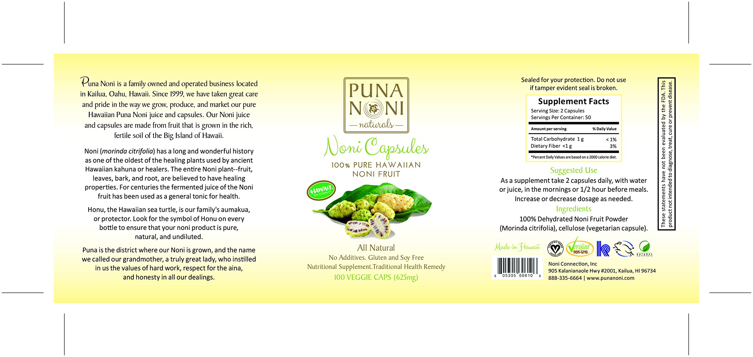 100% Pure Hawaiian Noni Fruit Powder Capsules - 100 Count Bottle (Pack of 6) | Organic Superfood Supplement for Immune Support & Detox | Perfect for Daily Wellness Routine & Travel