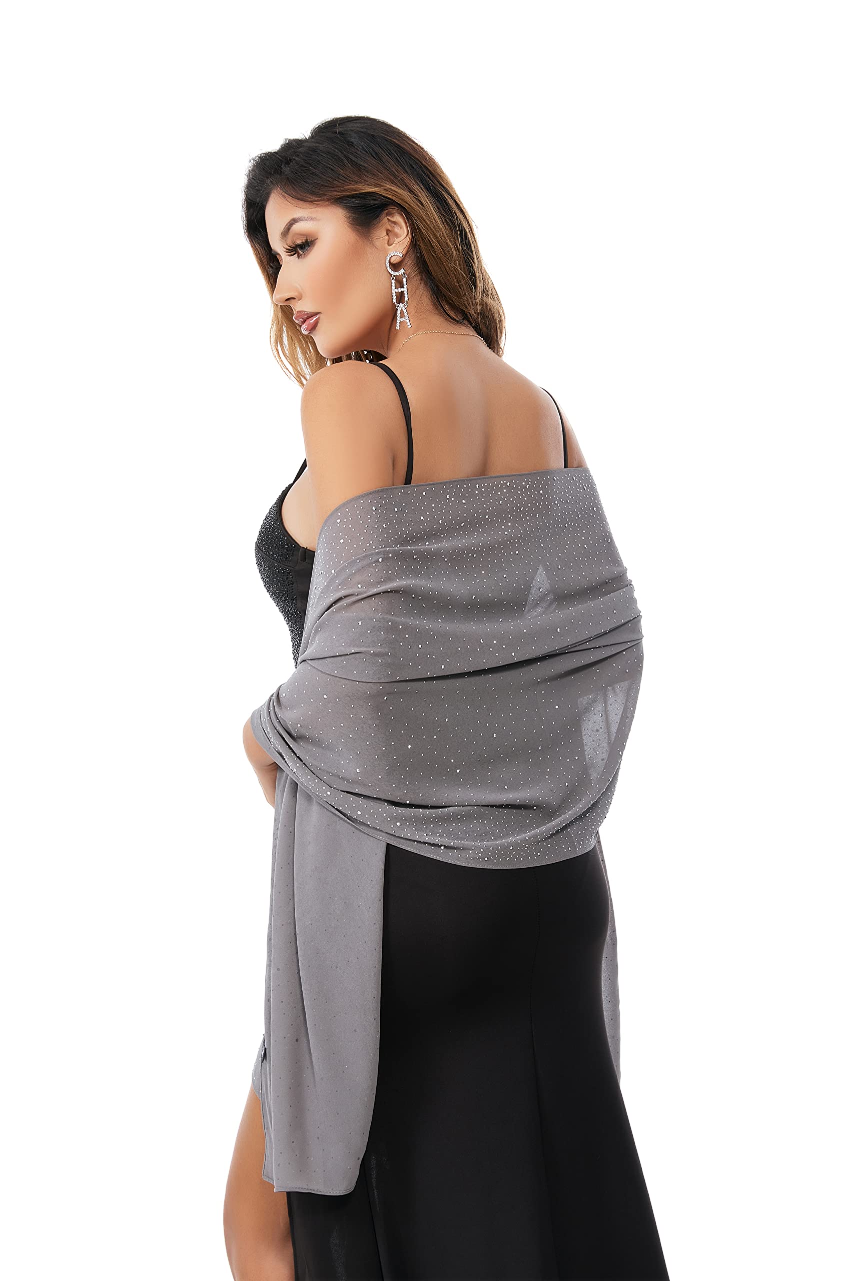 Elegant Sheer Chiffon Shawl for Women - Soft Silky Sparkly Wedding Bridal Scarf Wrap - Perfect for Evening Dresses, Formal Events & Special Occasions