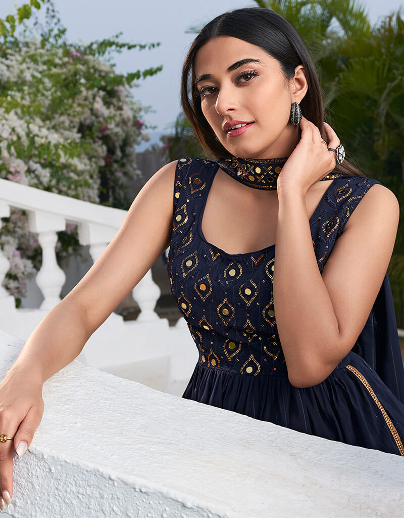 Elegant Blue Georgette Palazzo Suit for Women - Comfortable & Stylish Outfit for Parties, Weddings & Special Occasions