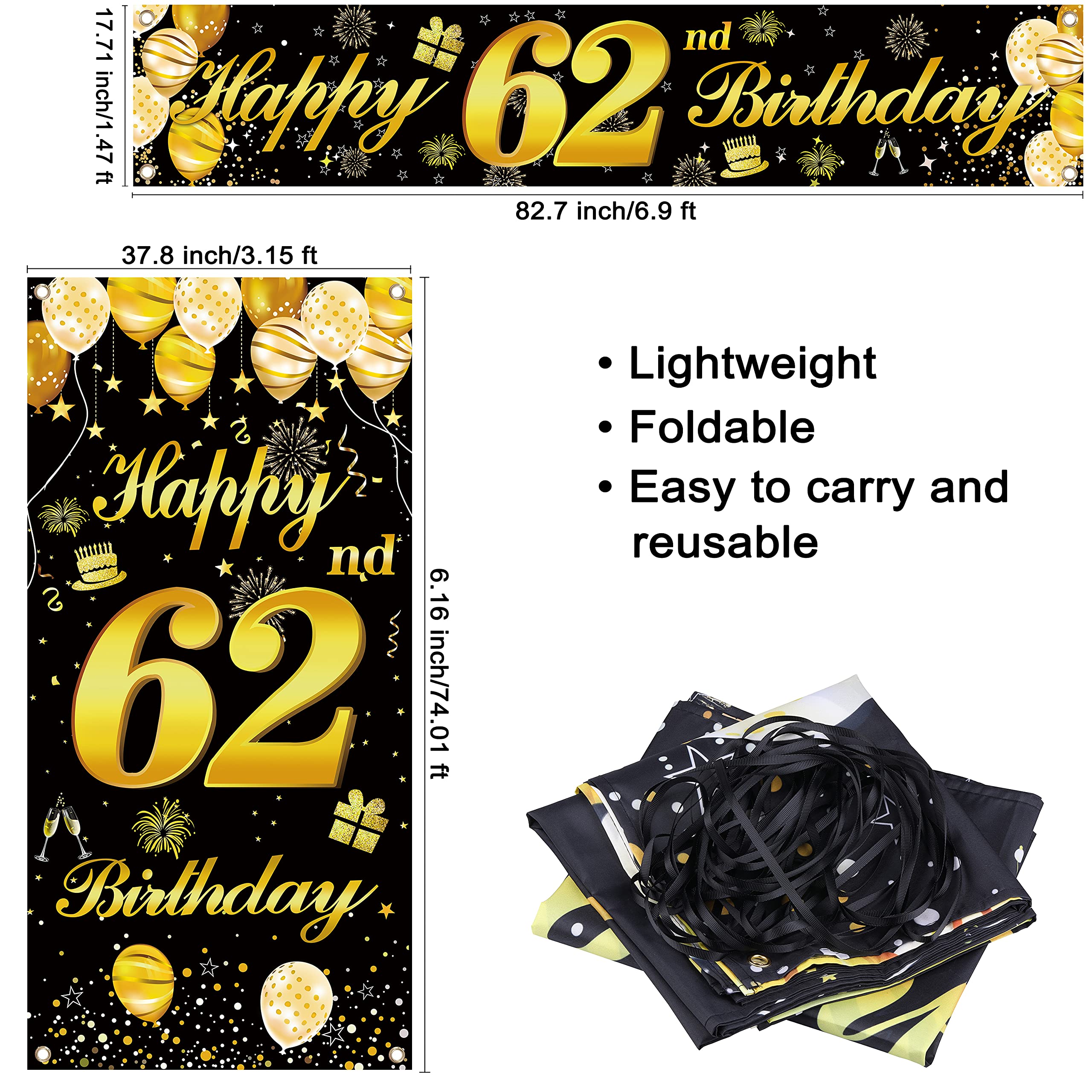62nd Happy Birthday Banner - Decorations for Men's Birthday Party, Backdrop & Wall Decor | Perfect for Indoor & Outdoor Celebrations, Photo Booths, and Themed Events