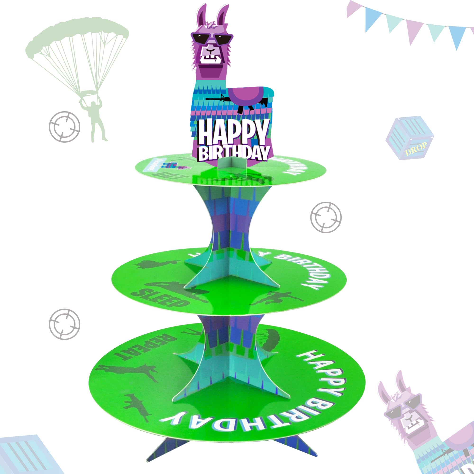 3-Tier Llama Video Game Cupcake Stand - Perfect for Gamer Birthday Parties, Tea Time & Game Night Decorations