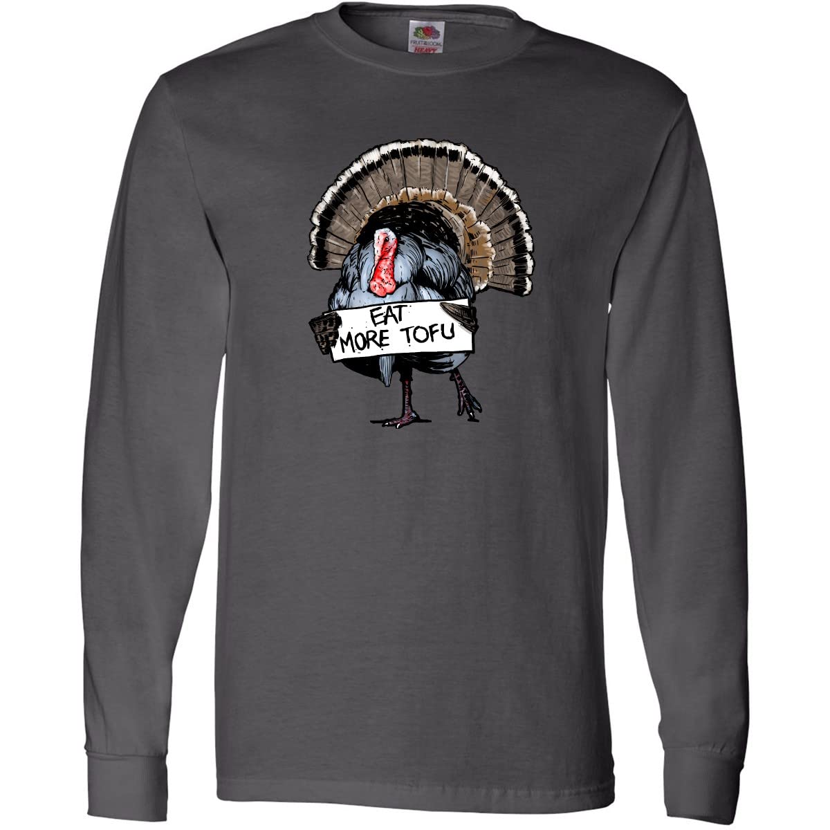 Inktastic Thanksgiving Turkey 'Eat More Tofu' Funny Vegan Long Sleeve T-Shirt for Holiday Parties & Family Gatherings