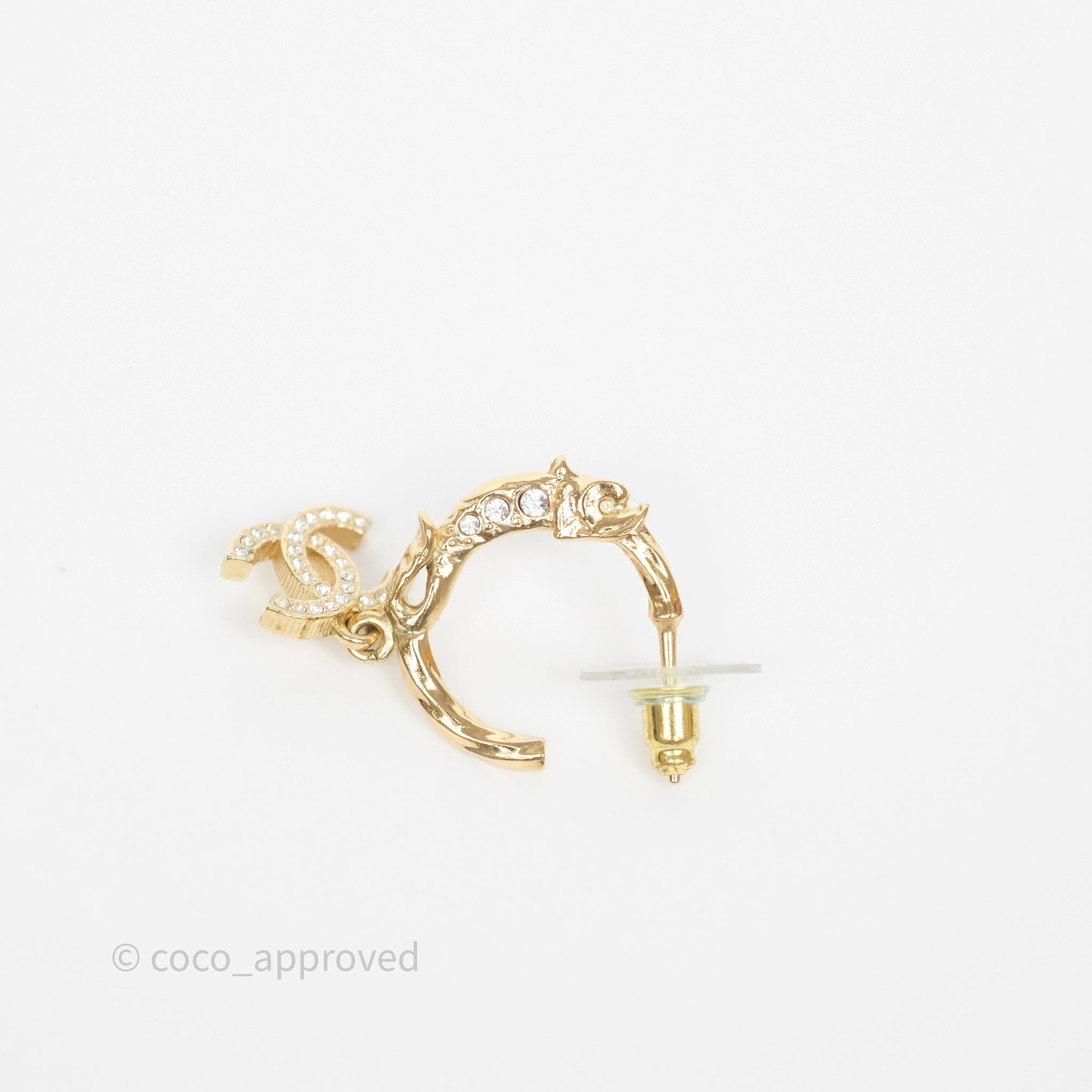 Chanel CC Crystal Hoop Earrings for Women - 23V Gold Tone Luxury Fashion Jewelry - Perfect for Parties, Weddings & Special Occasions