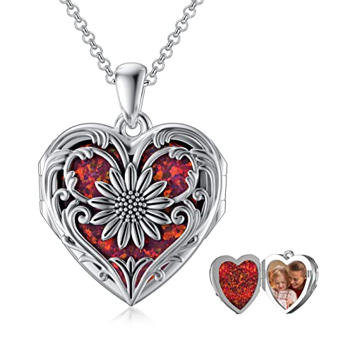 F-Red opal sunflower locket+photo