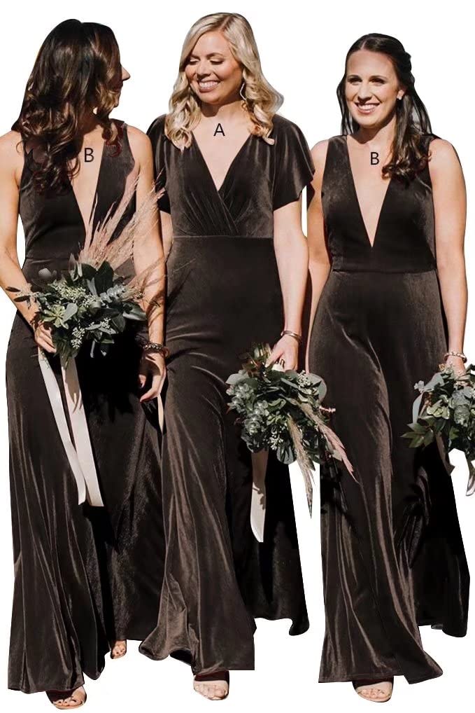 Elegant Ruffle Sleeve Velvet Bridesmaid Dress - Long V-Neck Wrap Formal Evening Gown for Weddings, Parties & Special Occasions