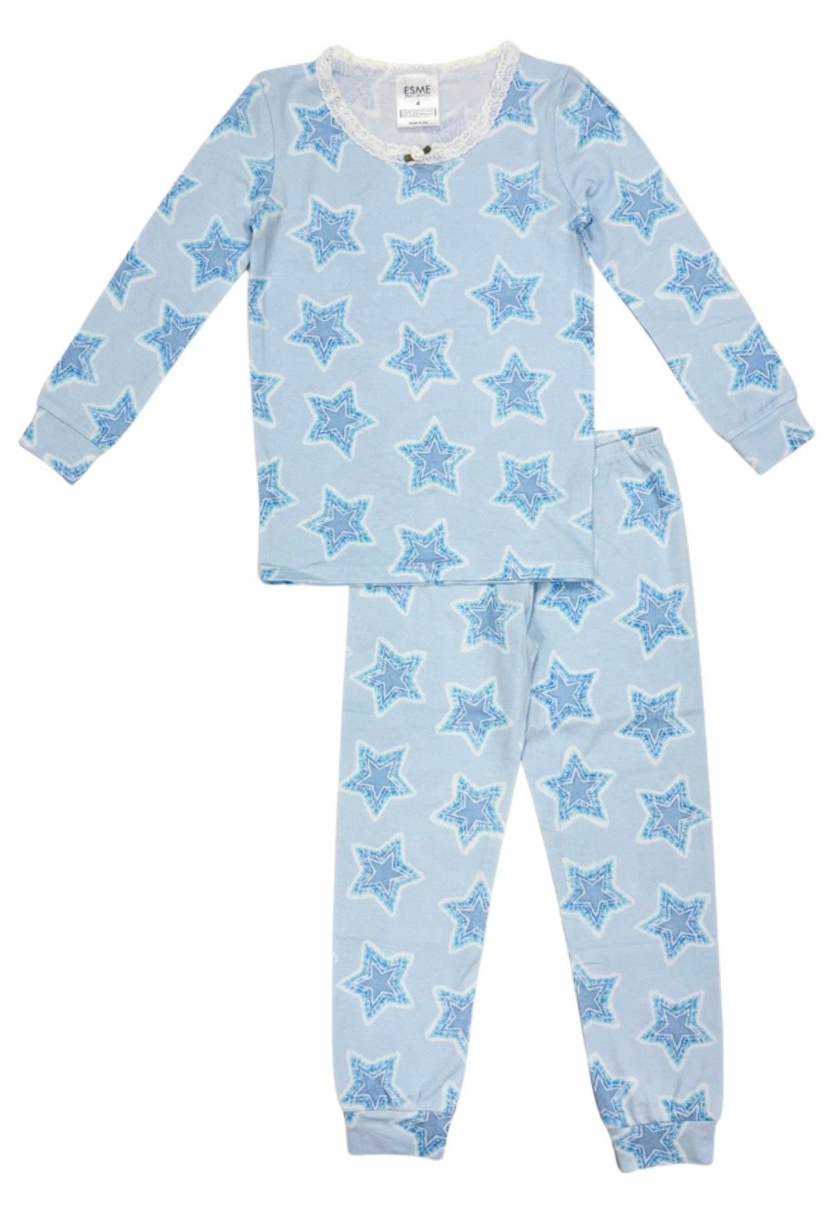 Girls Blue Star Tie Dye Full Length Outfit Set - Matching Top & Pants for Kids, Trendy Tie-Dye Fashion for School, Playdates & Family Outings