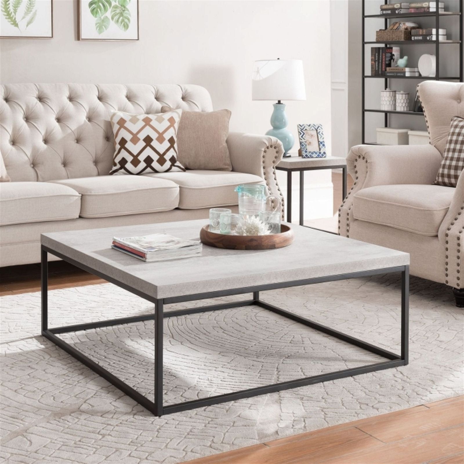 Chryzler 1000mm Modern Coffee Table with Metal Frame & Cement Look - Perfect for Living Room, Office, and Lounge Decor