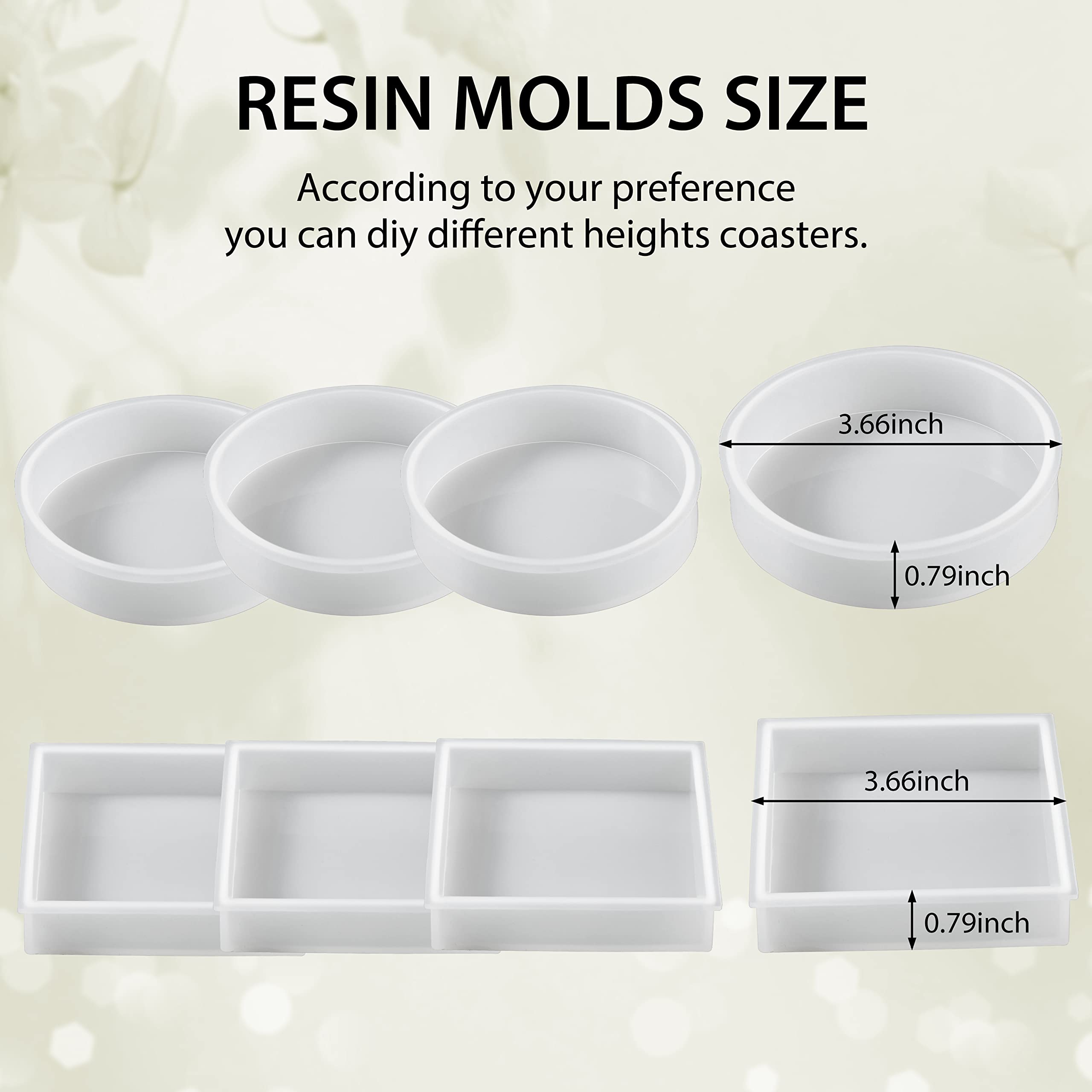 8Pcs Resin Coaster Mold Set - 4 Square & 4 Round Thick Silicone Molds for DIY Epoxy Resin Casting, Coasters, Cup Mats - Perfect for Home Decor, Gift Making & Craft Projects