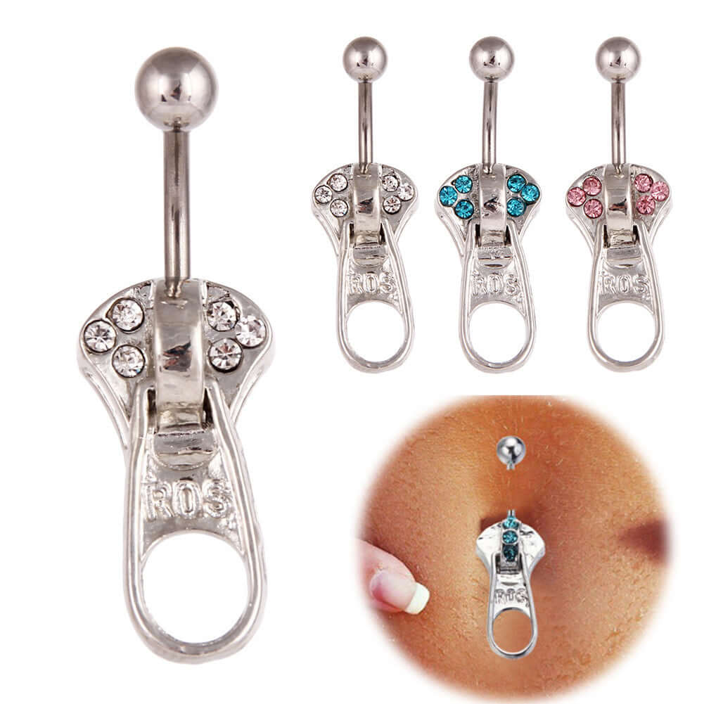 Punk Zipper Belly Rings for Women - C143 Gothic Body Jewelry for Navel Piercing | Perfect for Parties, Concerts, and Alternative Fashion