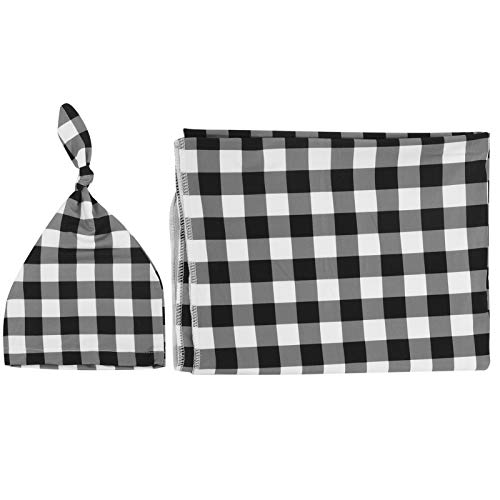 Soft & Breathable Baby Blanket Hat Set - 80x100cm Black Plaid Baby Bath Towel & Swaddle for Newborns - Perfect for Nursery, Travel & Photo Shoots
