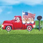 Solar Powered Patriotic Puppy Pickup Truck Garden Stake - Outdoor Yard Decor for American Flag Day, 4th of July & Patriotic Home Decor