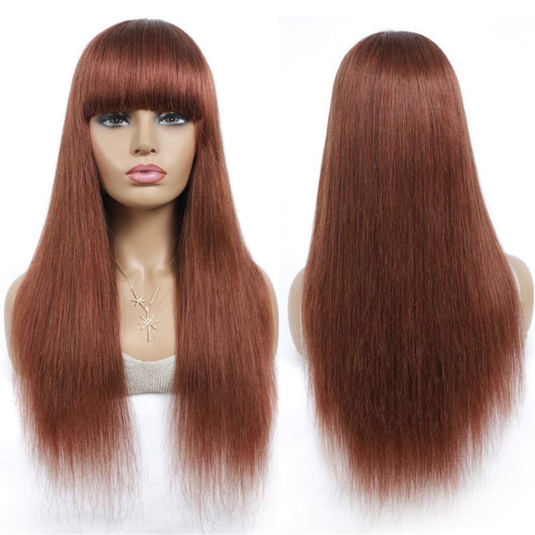 Omber Brown Brazilian Straight Human Hair Wigs With Bangs - 28-33 Inch Full Machine Made Wigs for Black Women | Non-Lace Human Hair Wigs (15-35 Day Delivery) | Perfect for Daily Wear, Cosplay & Special Occasions